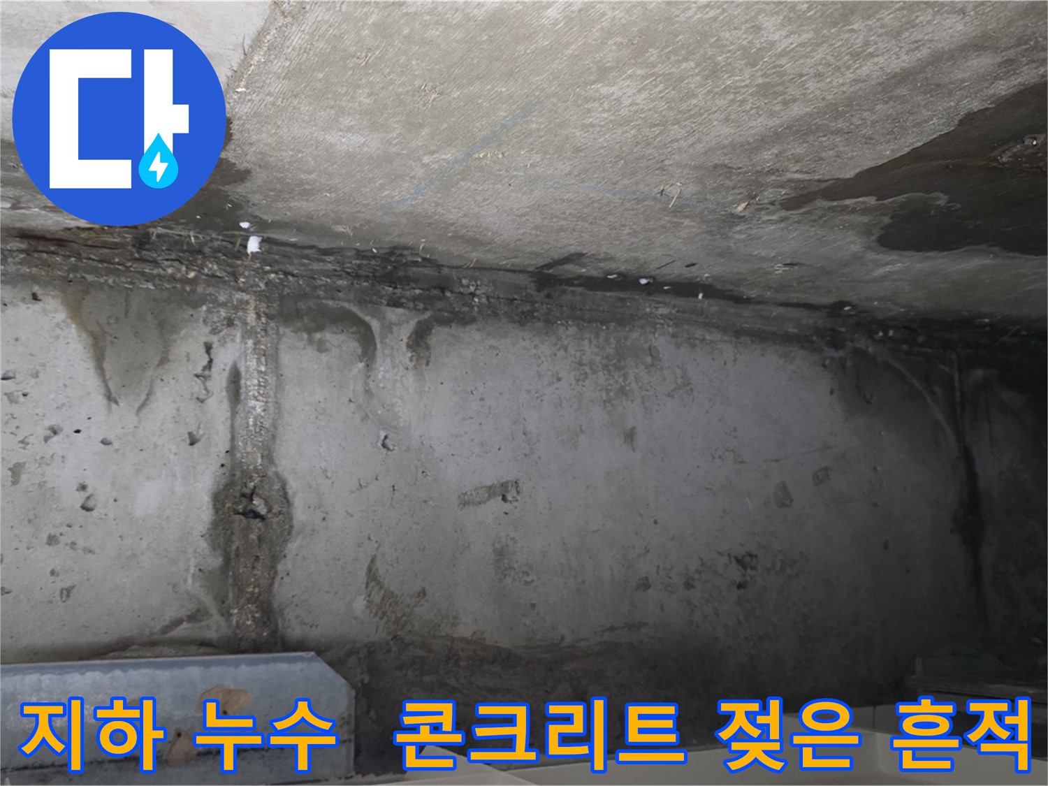 오남 두산아파트 지하 누수 - 젖은 콘크리트 벽
