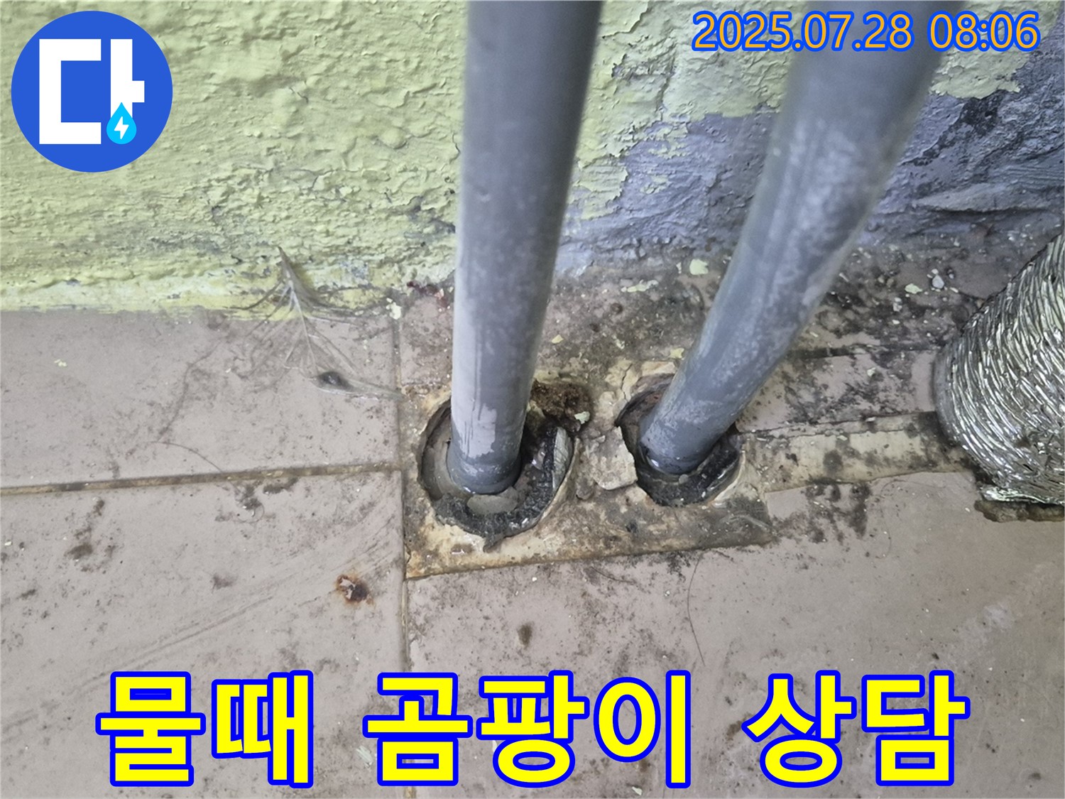 남양주 화도 두산아파트 - 배관 주변 물때와 곰팡이 발견 - 누수 초기 의심 및 정밀 상담 필요