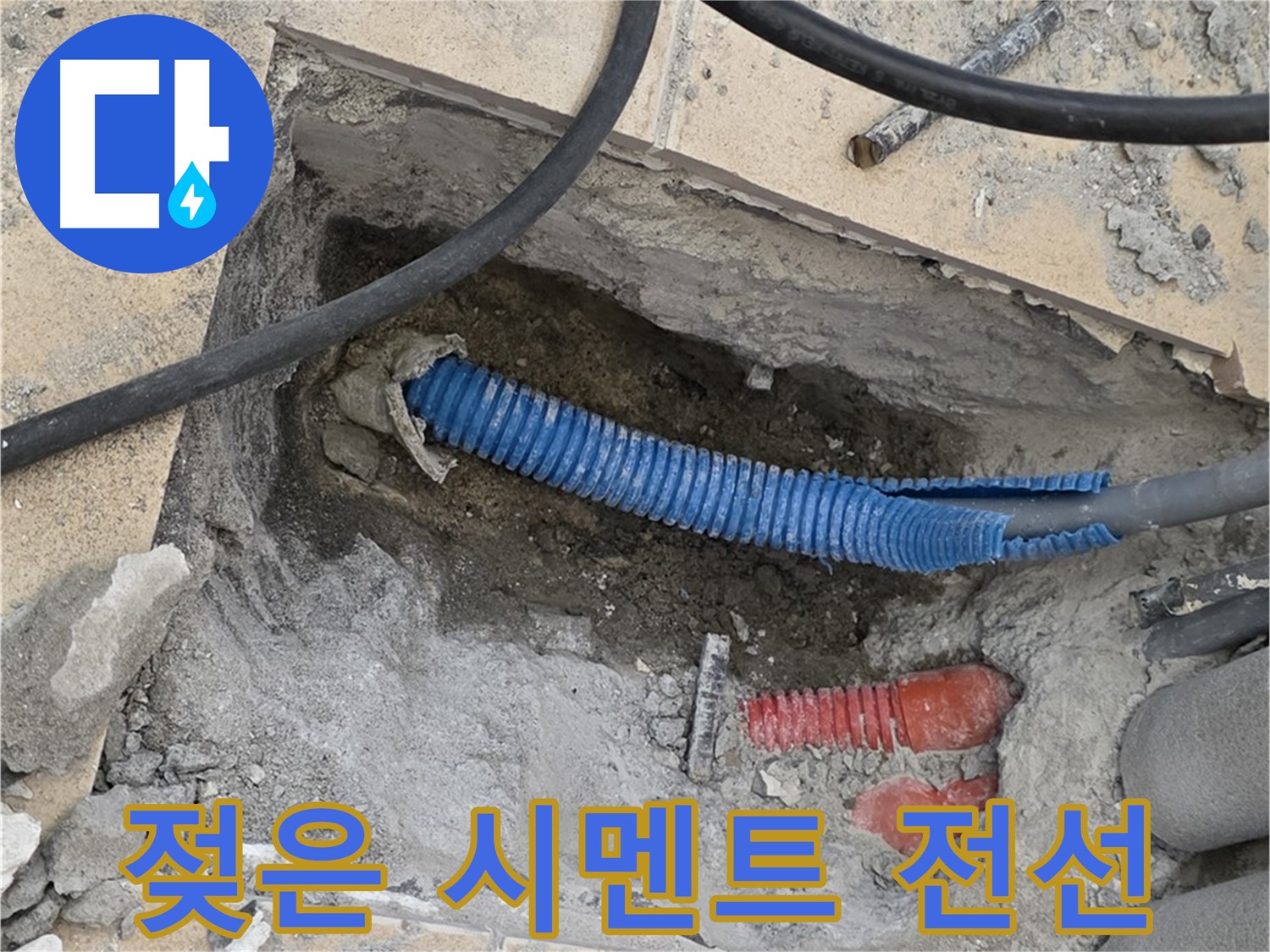 양주 삼숭동 자이아파트 누수 - 굴착 후 젖은 시멘트 바닥과 꼬불거리는 전선관이 뙇! 하고 나타났어요