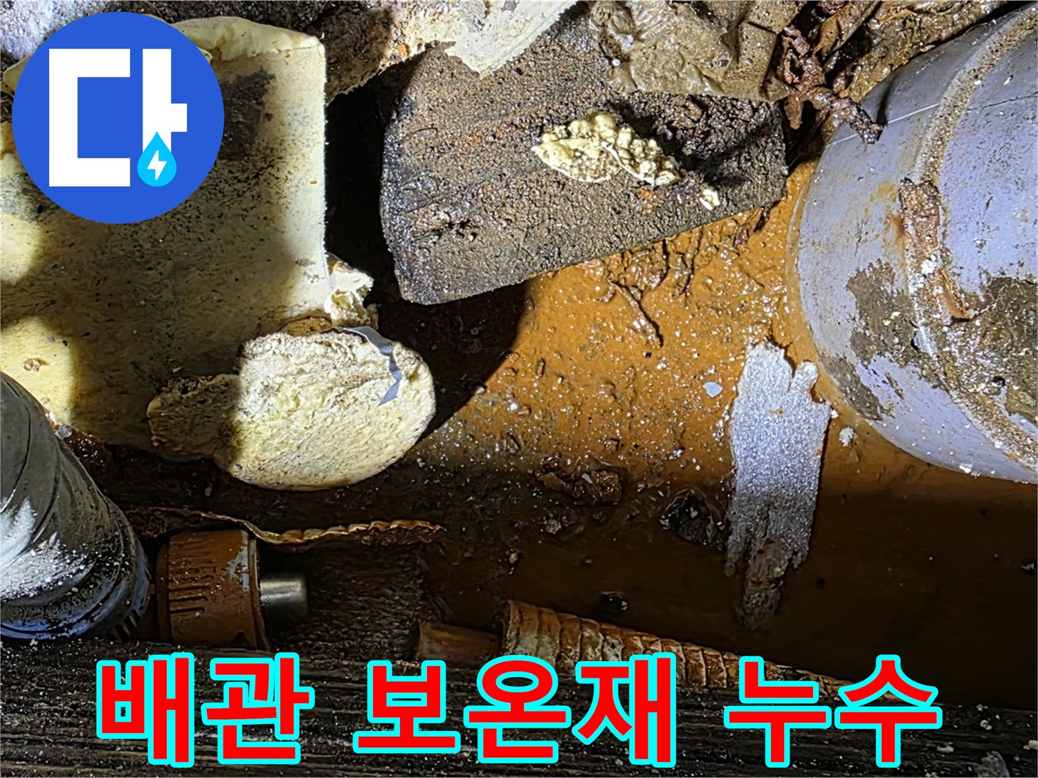 용인 처인구 원삼면 누수 현장 - 낡은 배관과 손상된 보온재 - 누수 해결 전문가가 필요합니다.