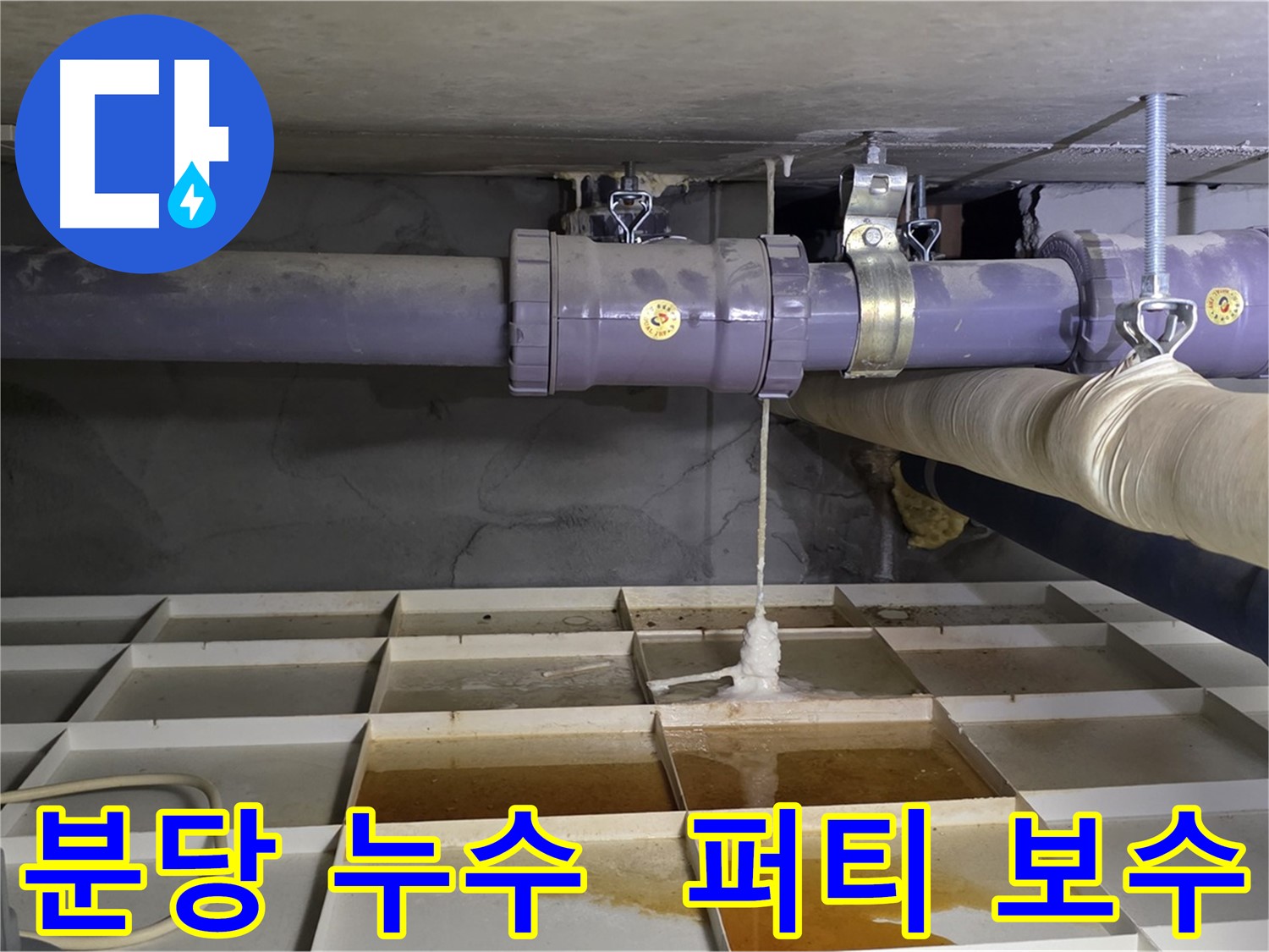 분당 산운마을 배관 누수 - 연결 부속 미세 손상, 긴급 퍼티 보수로 응급처치