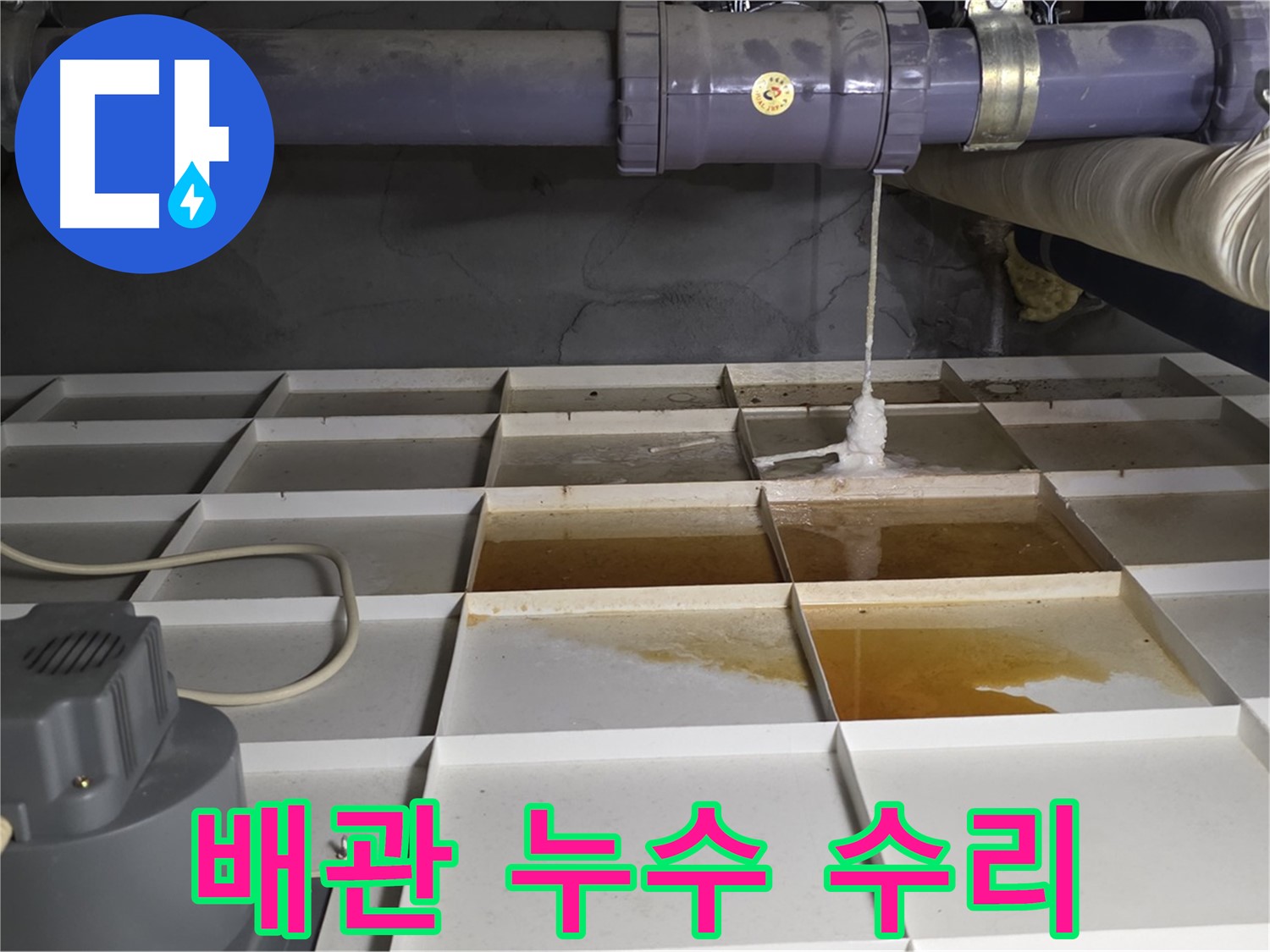 분당 운중동 산운마을 6단지 아파트에서 배관 누수를 수리하는 모습 - 꼼꼼한 시공으로 완벽하게 누수를 해결합니다.