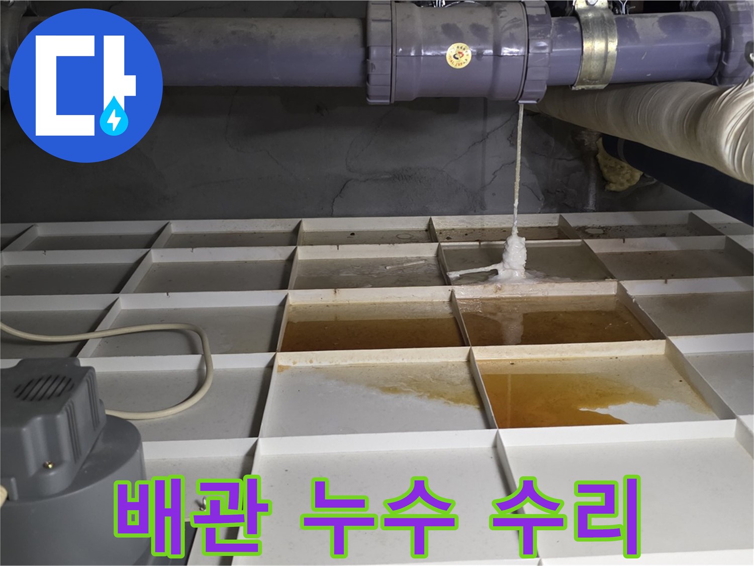 분당 운중동 산운마을 6단지 아파트에서 배관 누수를 수리하는 모습 - 꼼꼼한 시공으로 완벽하게 누수를 해결합니다.