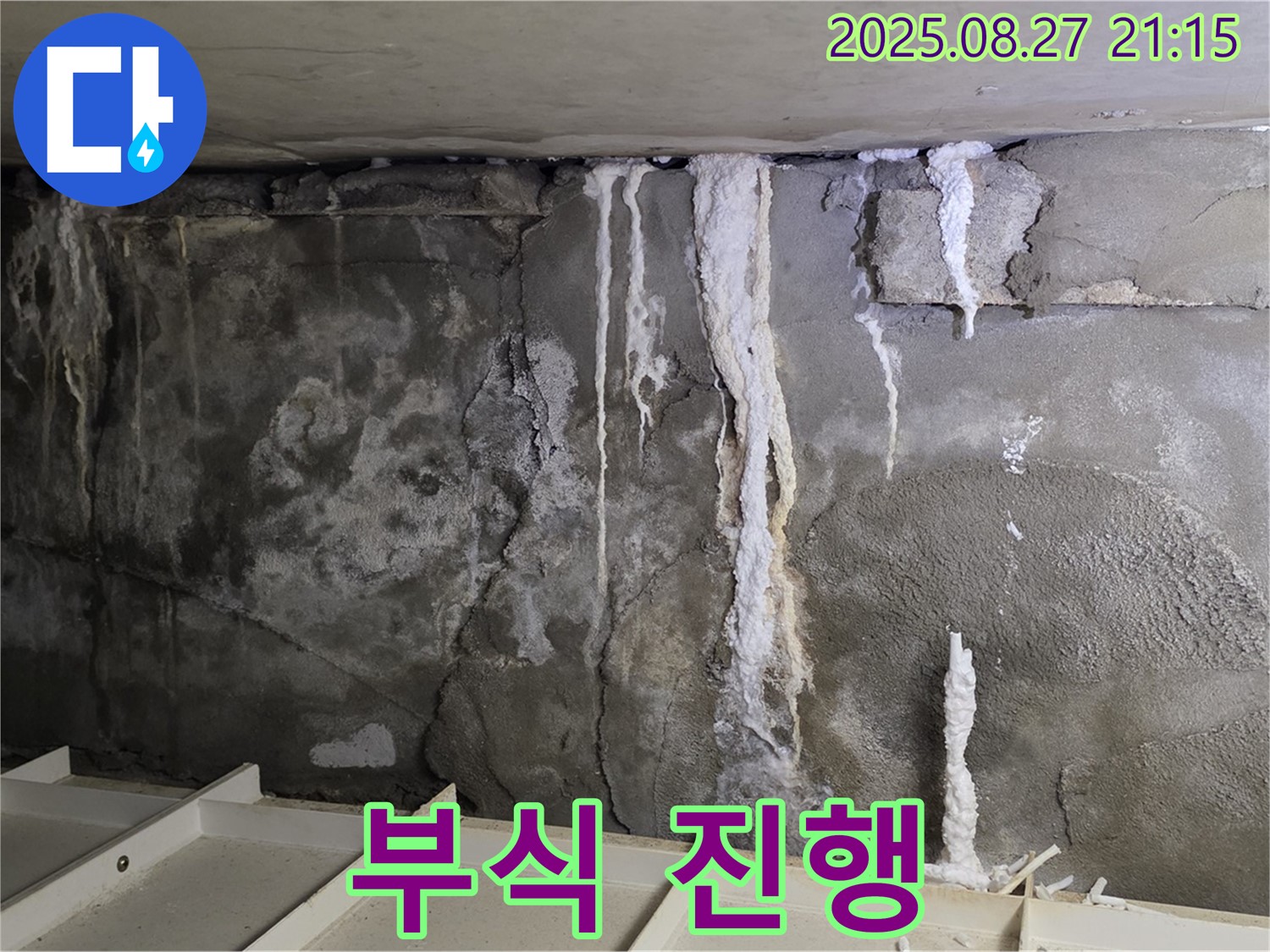 성남 분당 운중동 산운마을6단지 콘크리트 누수 - 콘크리트 부식 진행 중, 건물 안전 위협