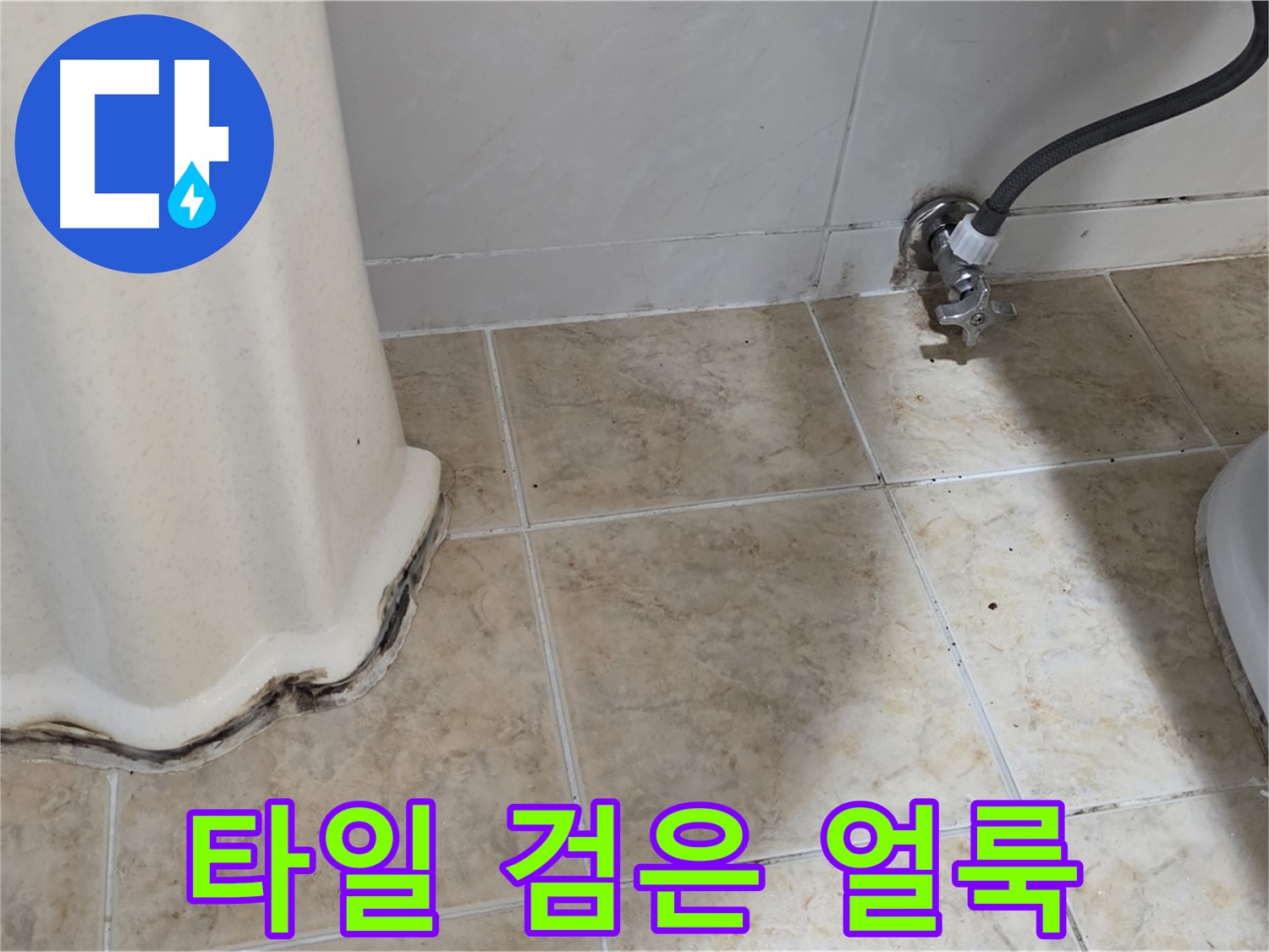 세면대 주변 타일 검은 얼룩 - 곰팡이 서식지 - 누수 의심