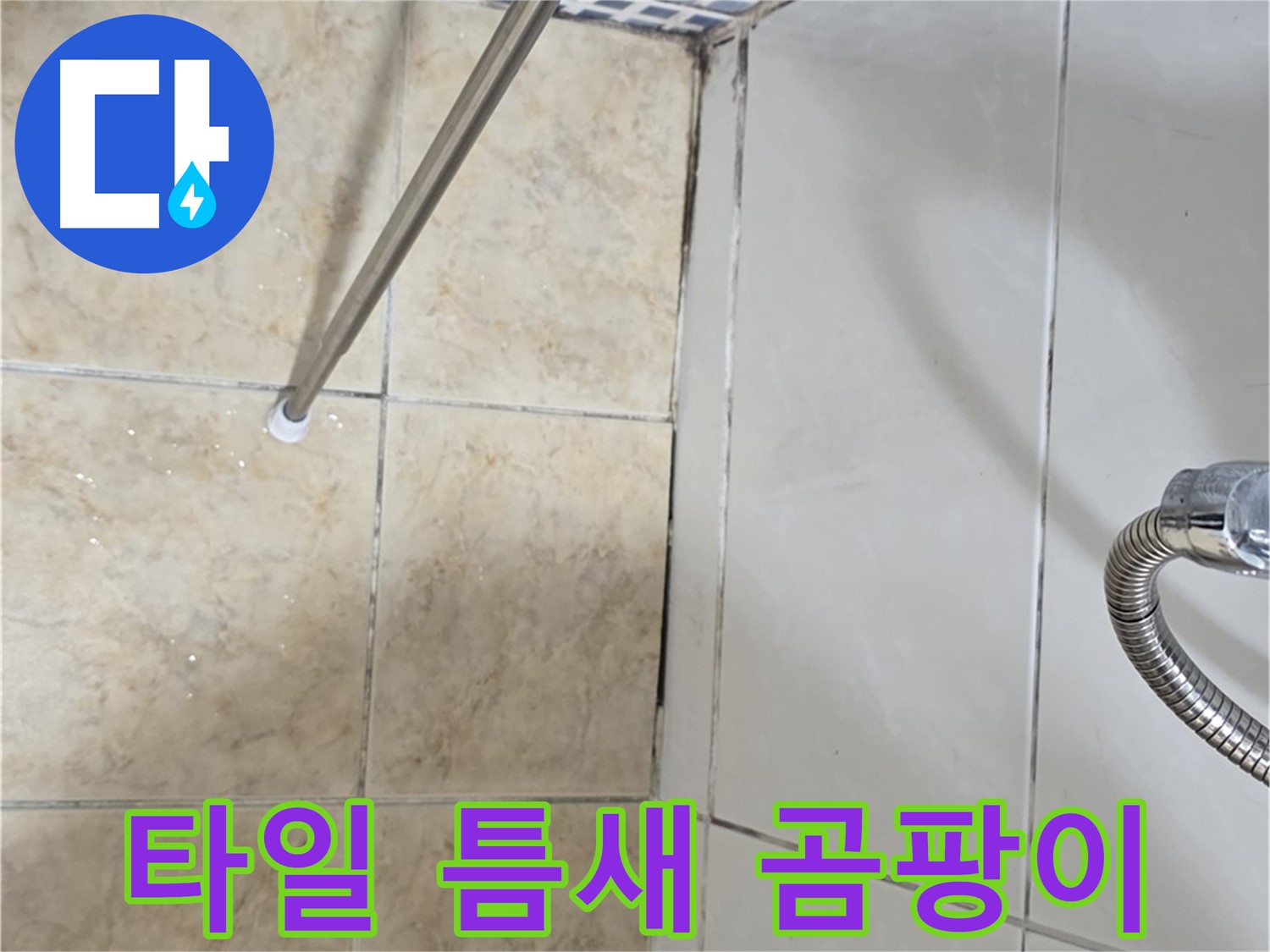욕실 타일 틈새 검은 곰팡이 - 누수로 인한 습기 - 곰팡이 발생