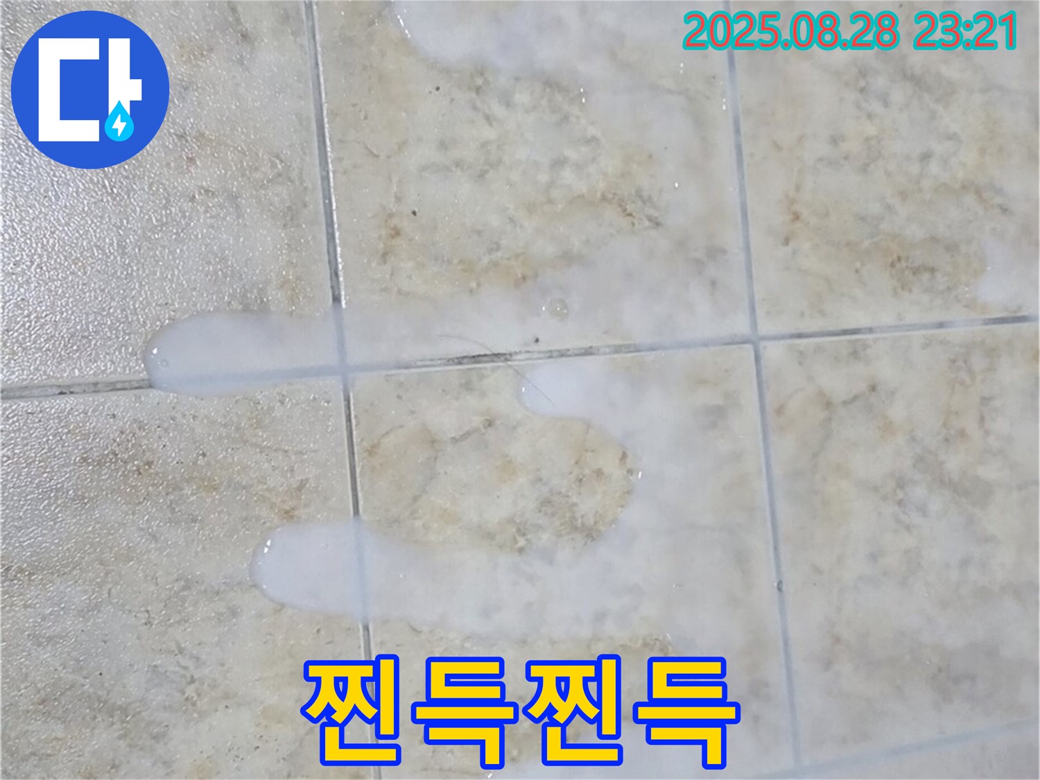 찐득찐득해지는 백시멘트 - 중랑구 묵동 아파트 욕실에서 물이 닿으면 찐득찐득해지는 백시멘트 - 누수 초기 증상일 수 있습니다.