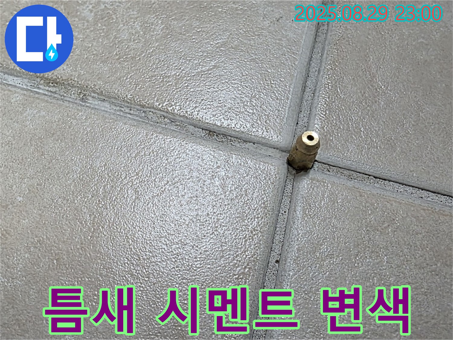 양주 백석 서광아파트 누수탐지 - 압력 주입구 주변 타일 틈새 백시멘트의 변색 정도를 확인하고 있습니다.