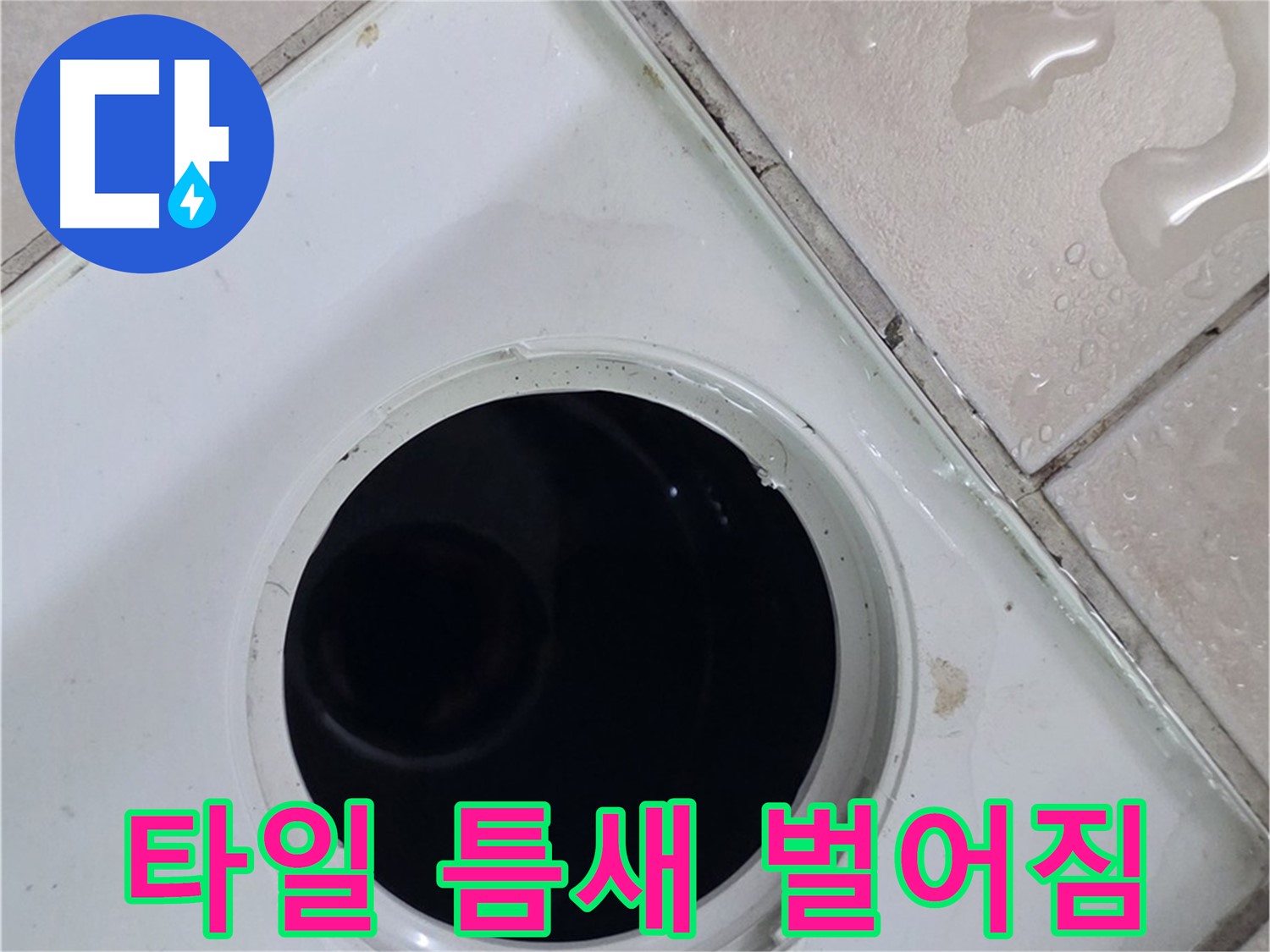 양주 서광아침의빛아파트 누수 - 배수구 주변 타일 틈새의 벌어짐 상태를 확인합니다.
