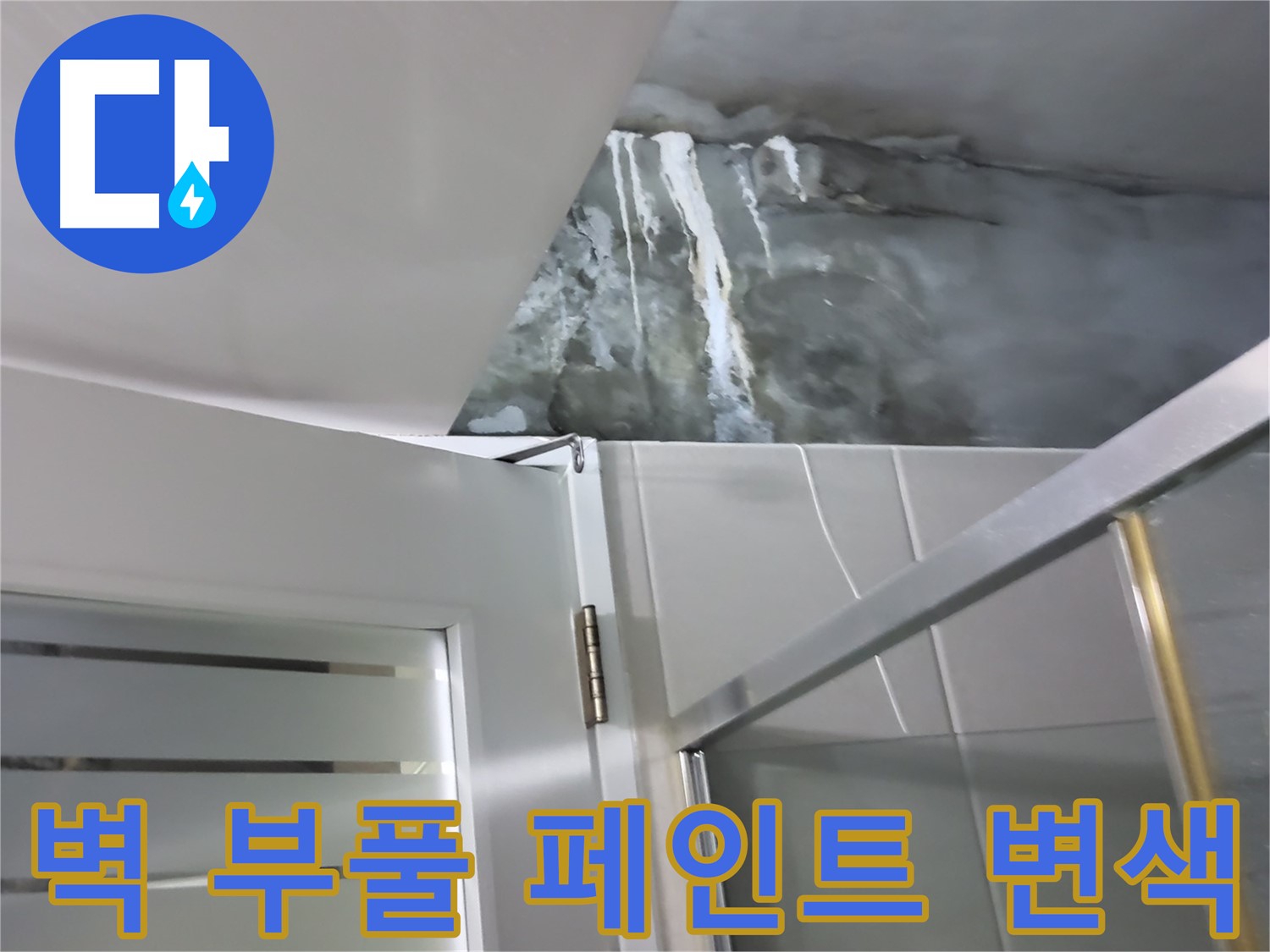 성남 분당 샤워부스 옆 벽면 부풀어오름 및 페인트 변색 확인 - 누수 가능성 점검