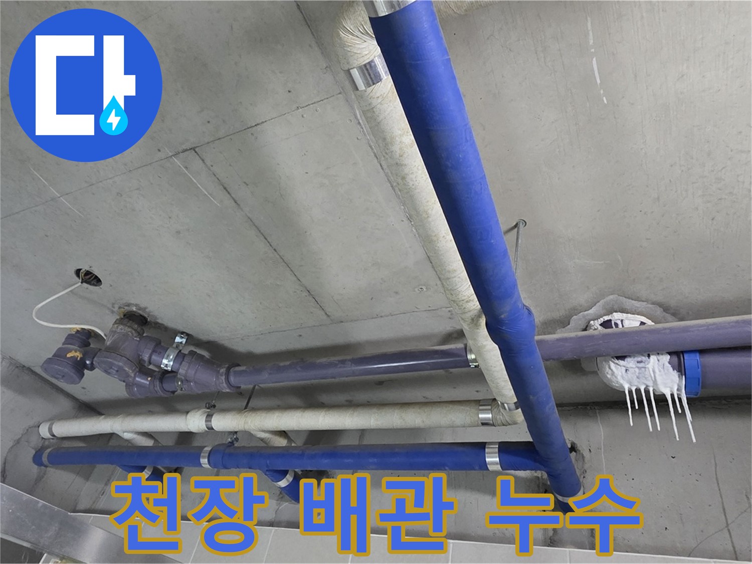 천장 배관에서 발생한 누수 - 신속한 탐지와 정확한 수리로 해결합니다.