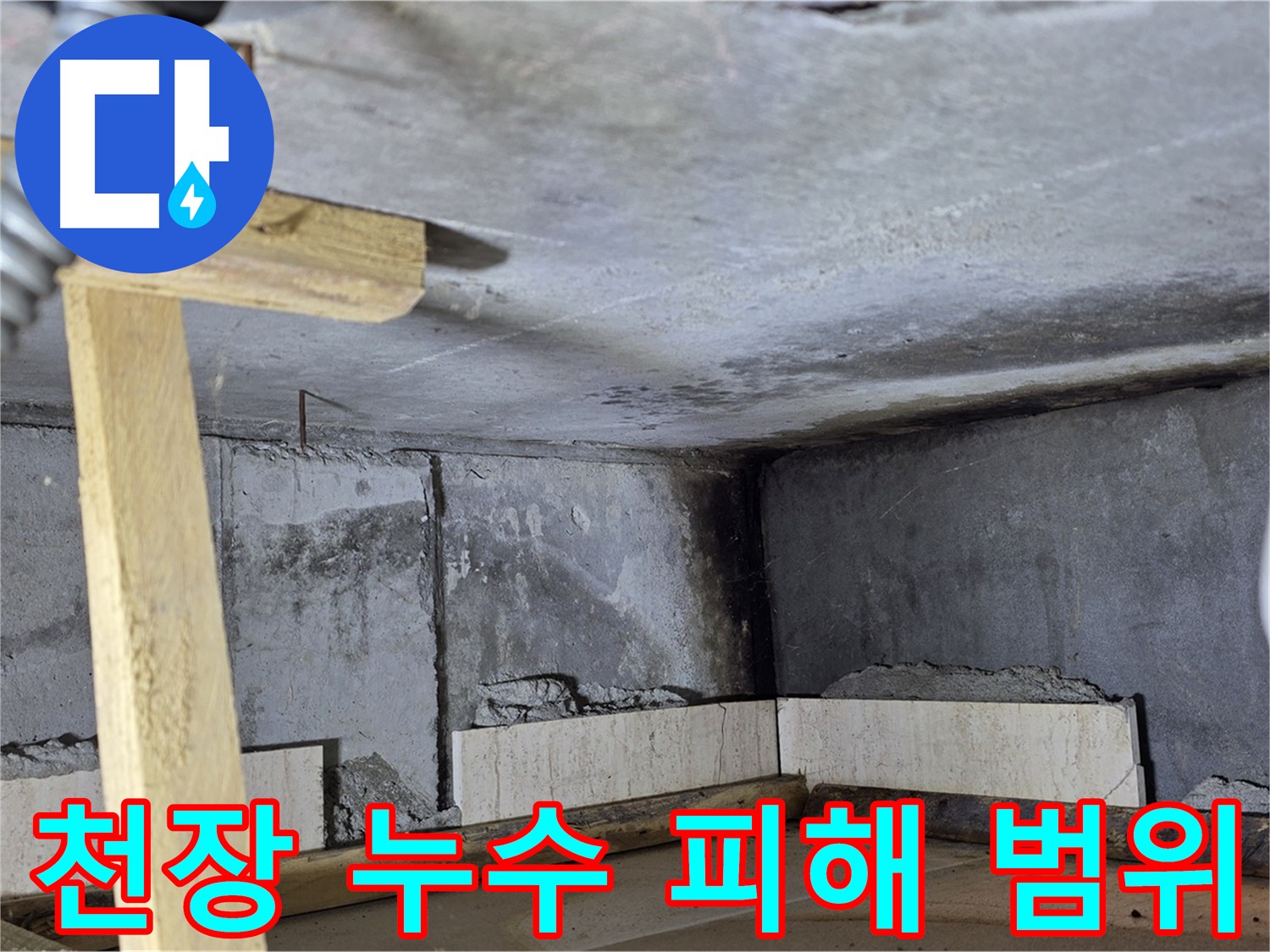 아랫집 화장실 천장 누수 피해 범위 확인 - 적절한 보수 공사 진행 필요