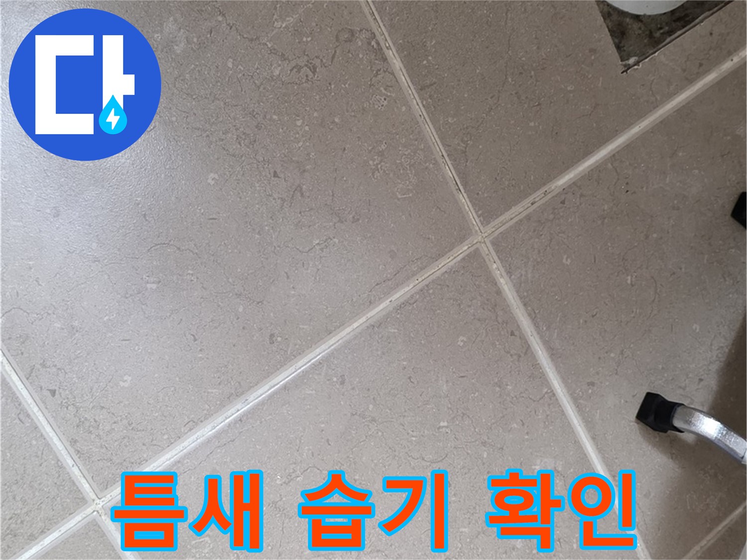 포천시 일동면 기산리 욕실 배수구 주변 타일 틈새 습기 확인 - 누수의 간접적인 증거입니다.