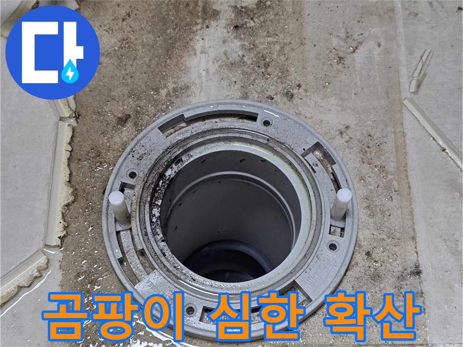 변기 오수관 연결 부위 누수 - 주변 곰팡이 확산이 매우 심각합니다.
