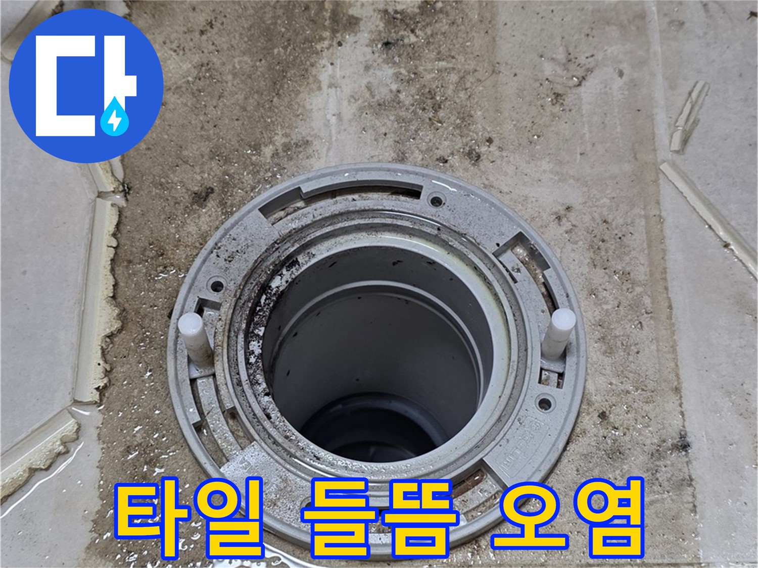 변기 플랜지 주변 타일 - 들뜸과 심각한 오염이 함께 나타납니다.