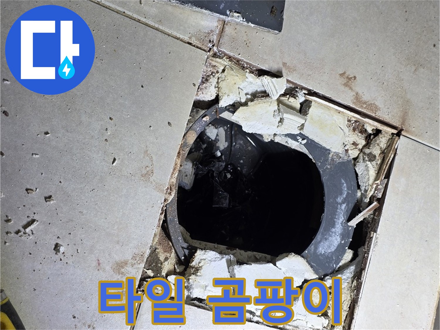 양주 옥정동 욕실 누수 - 율정마을13단지 배수구 주변 깨진 타일 파편과 곰팡이의 콜라보