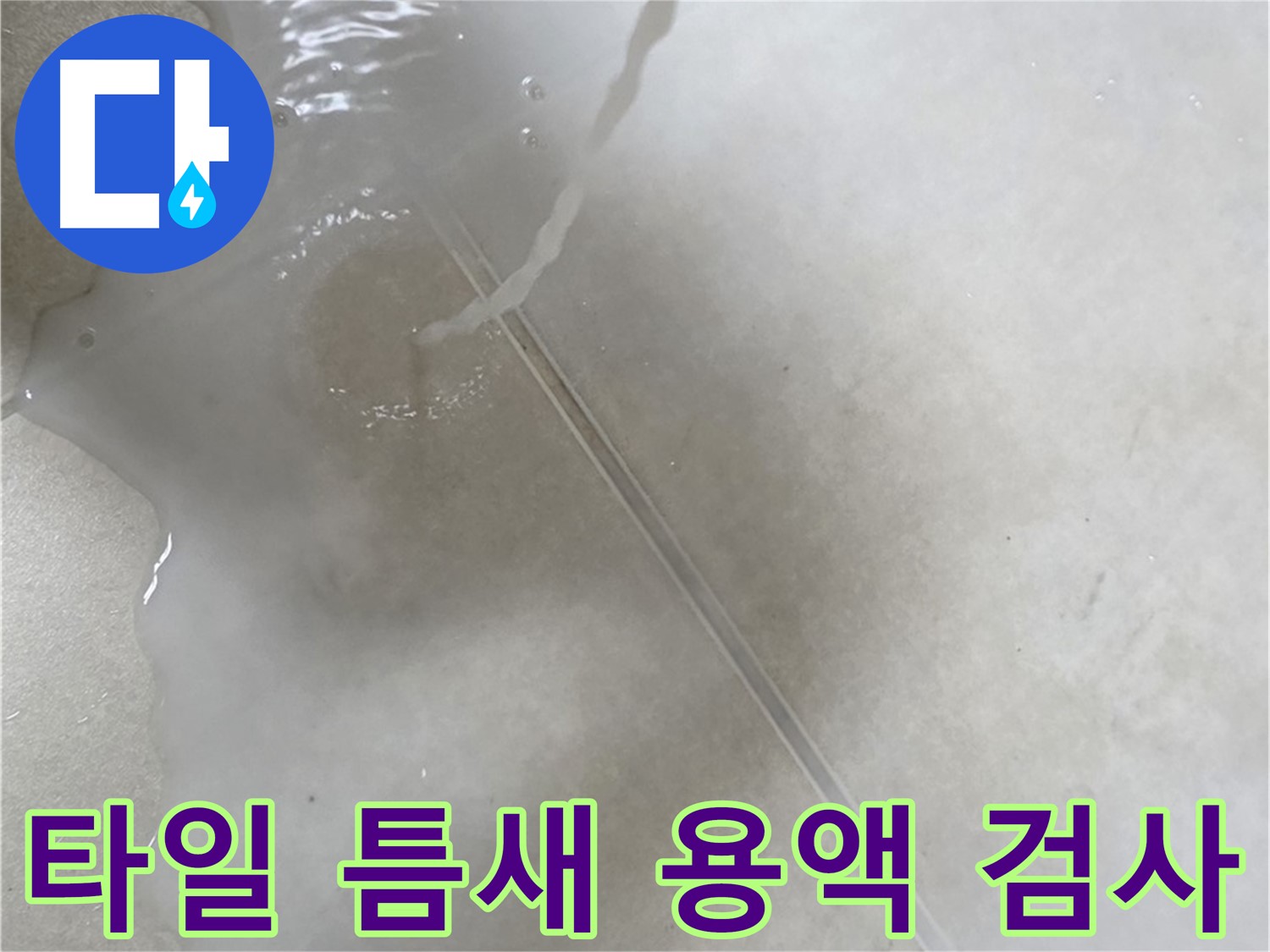 양주 옥정동 율정마을 13단지 아파트 - 특수 용액으로 타일 틈새 누수를 정밀하게 검사하는 모습입니다.