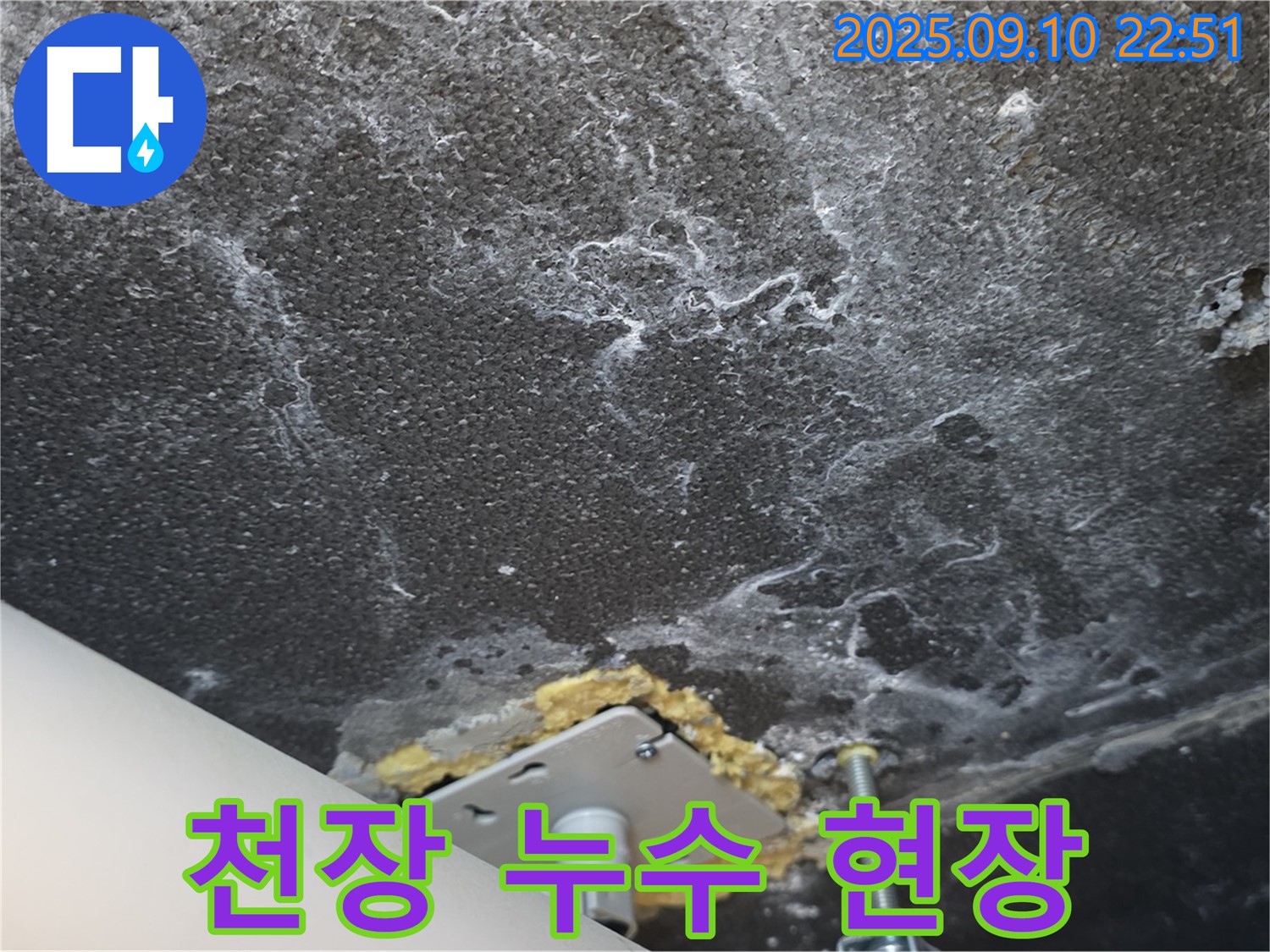 운정 어반프라임 아파트 천장 누수 발생 지점 사진 - 누수의 정확한 위치를 보여줍니다.