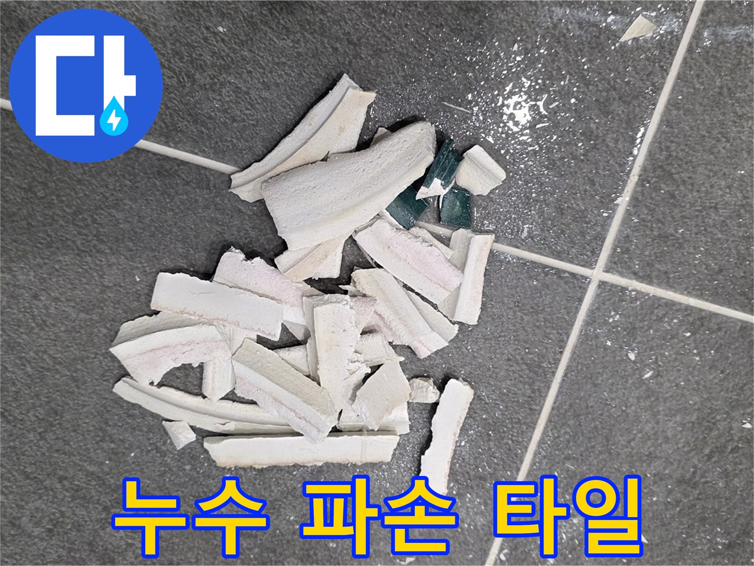 파주 누수 현장, 누수 탐지 과정에서 파손된 타일 - 정확한 원인 파악을 위한 필수 과정이며, 꼼꼼하게 진행됩니다.