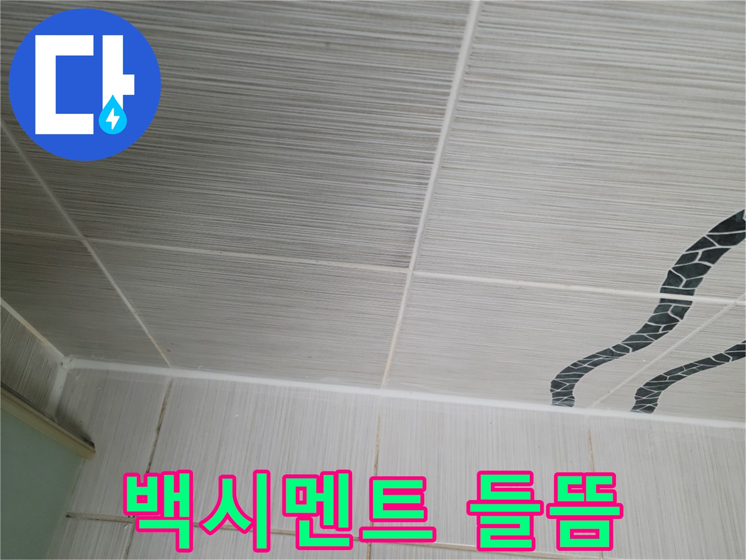 동두천 누수 - 천장 타일 사이 백시멘트 들뜸을 꼼꼼하게 보수합니다.