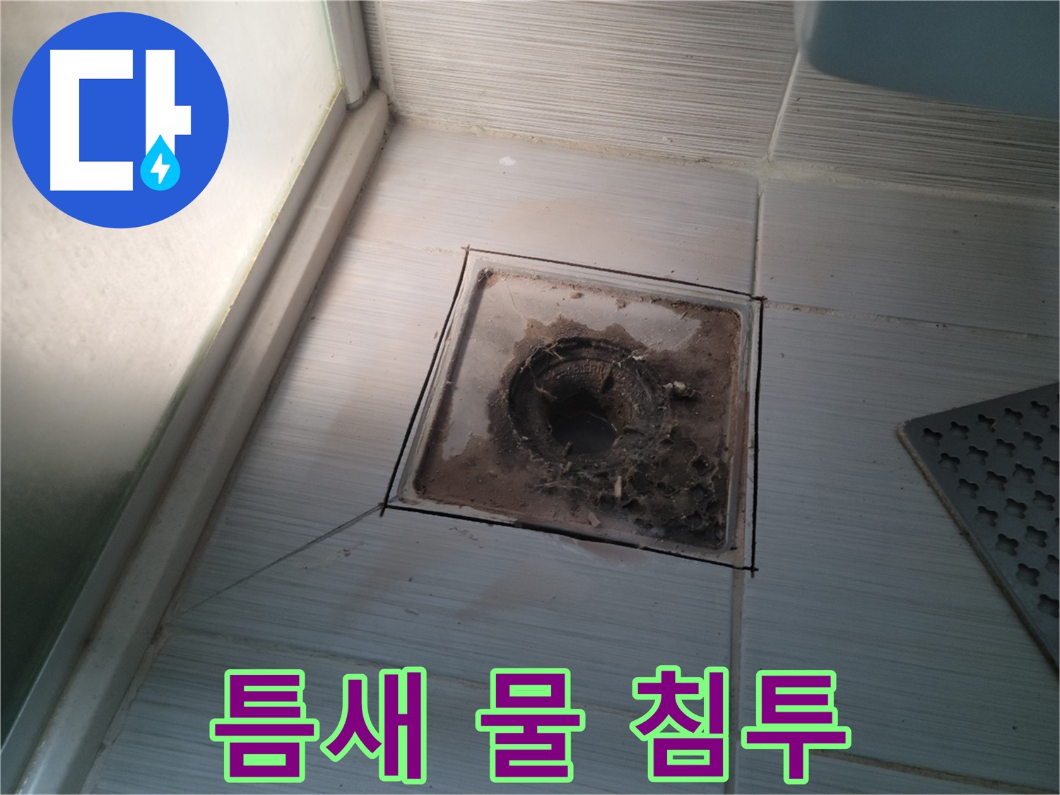 신창비바패밀리 욕실 배수구 - 타일 틈새로 물이 침투!