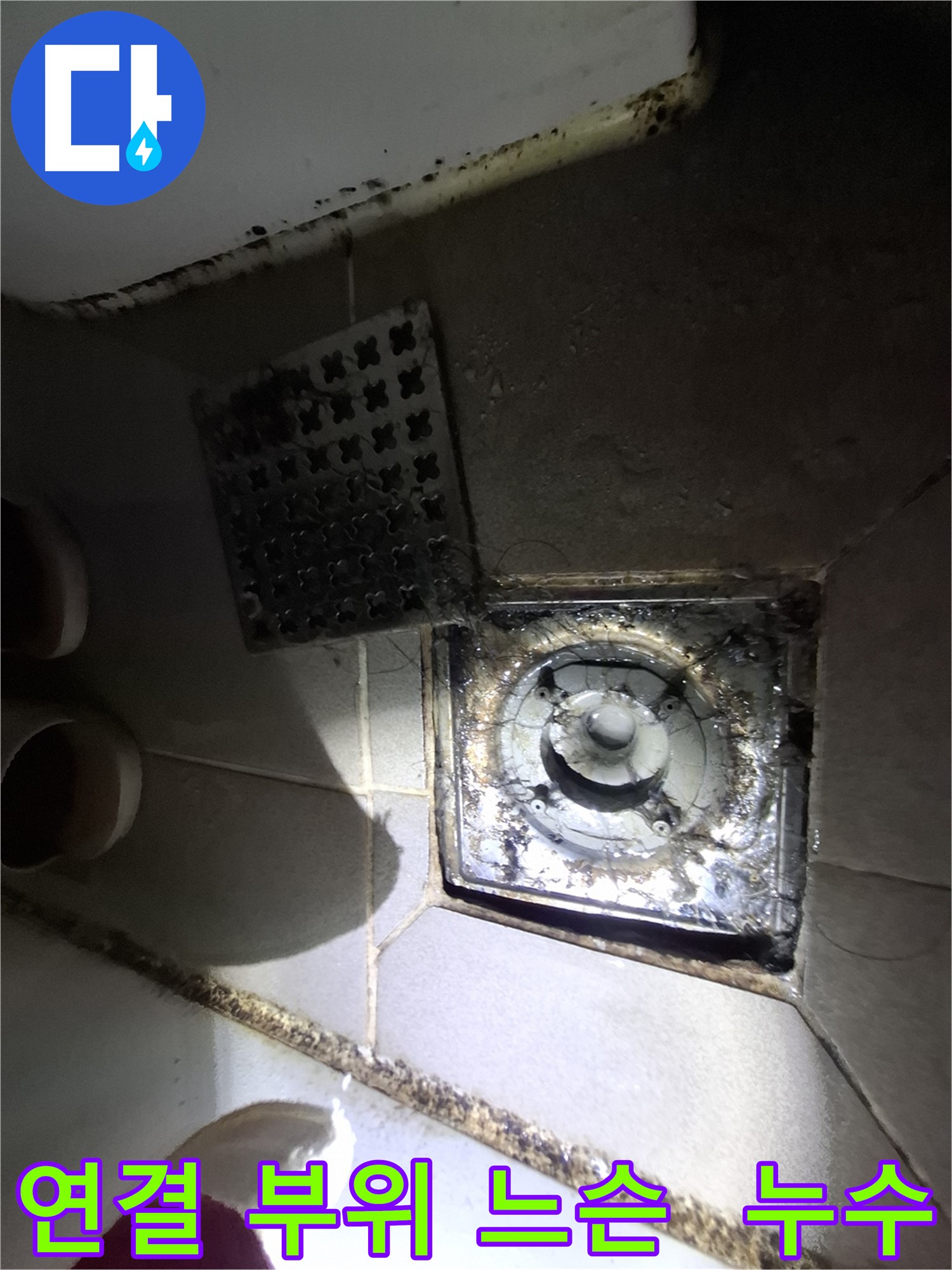 배수구 내부 연결 부위 점검 - 느슨함 시 누수 가능성