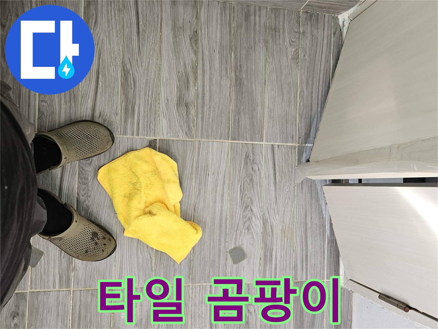 타일 틈새에 핀 곰팡이 - 누수로 인해 습기가 많아 곰팡이가 발생했을 수 있습니다.