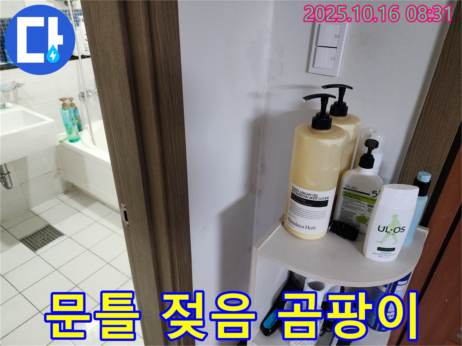 양주시 남면 경신리 욕실 누수 - 젖은 문틀과 곰팡이, 누수 점검 필요