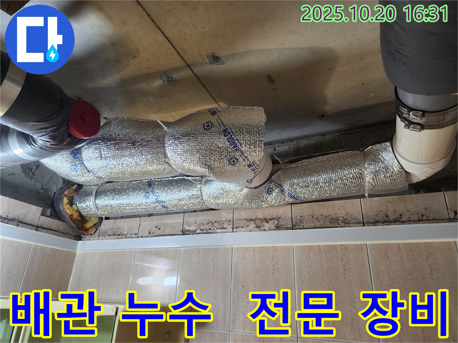 시흥시 진말동 누수 현장 - 전문 장비를 사용하여 누수를 탐지하는 모습입니다.
