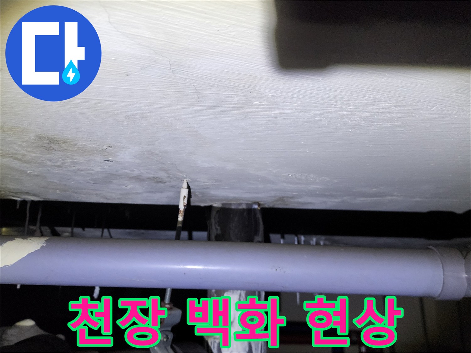 양주 장흥면-아래층 천장에 발생한 하얀 석회 고드름과 물샘 흔적