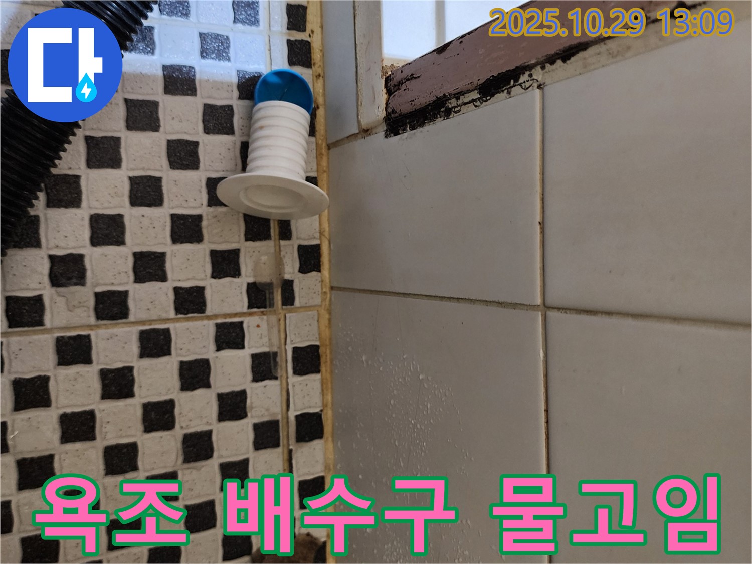 욕조 배수구 주변 물고임 - 배수 불량, 누수 의심