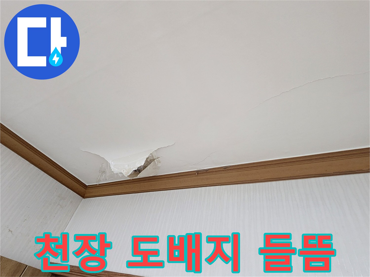 의정부 가능동 현장의 - 천장 도배지가 젖어 부풀어 오른 모습