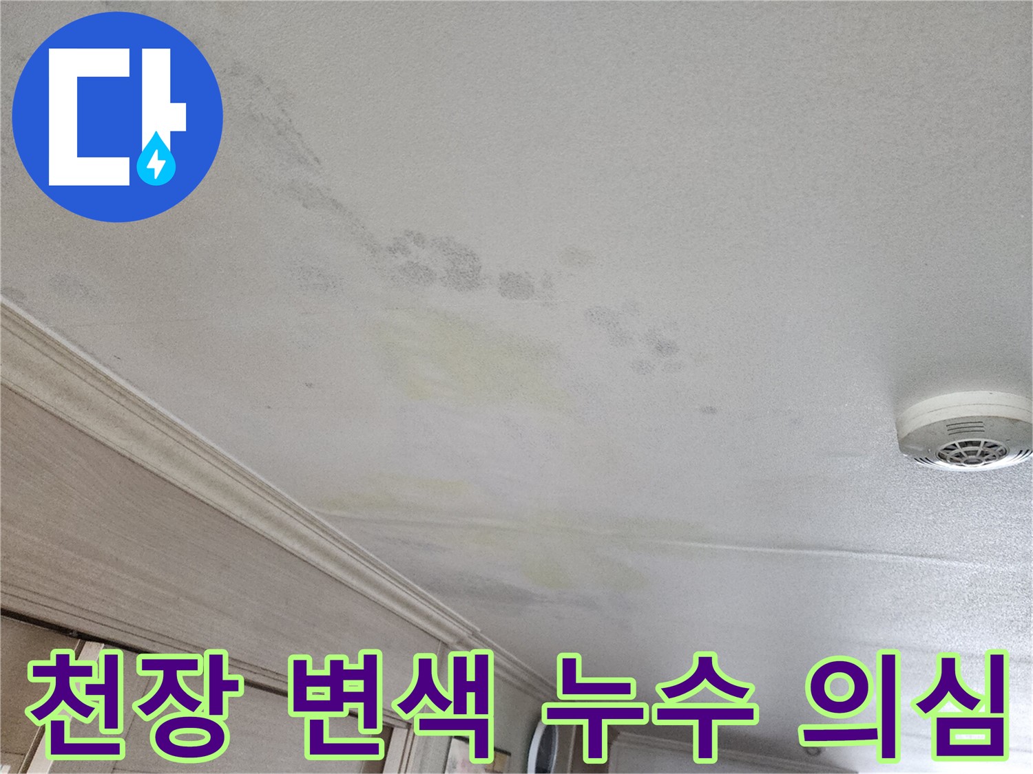 광명시 철산동 두산위브아파트 천장 누수 의심 - 변색된 천장 모습