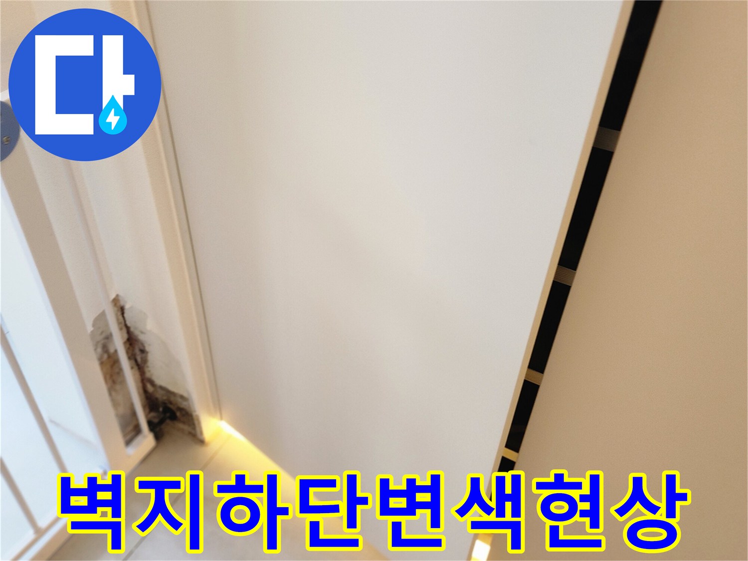 포천 내촌면 현장-벽지 하단부 곰팡이와 변색이 진행된 모습