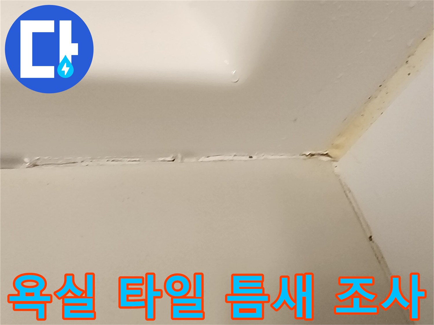 벽면과 바닥 경계의 타일 균열 상태를 촬영한 사진-가산면