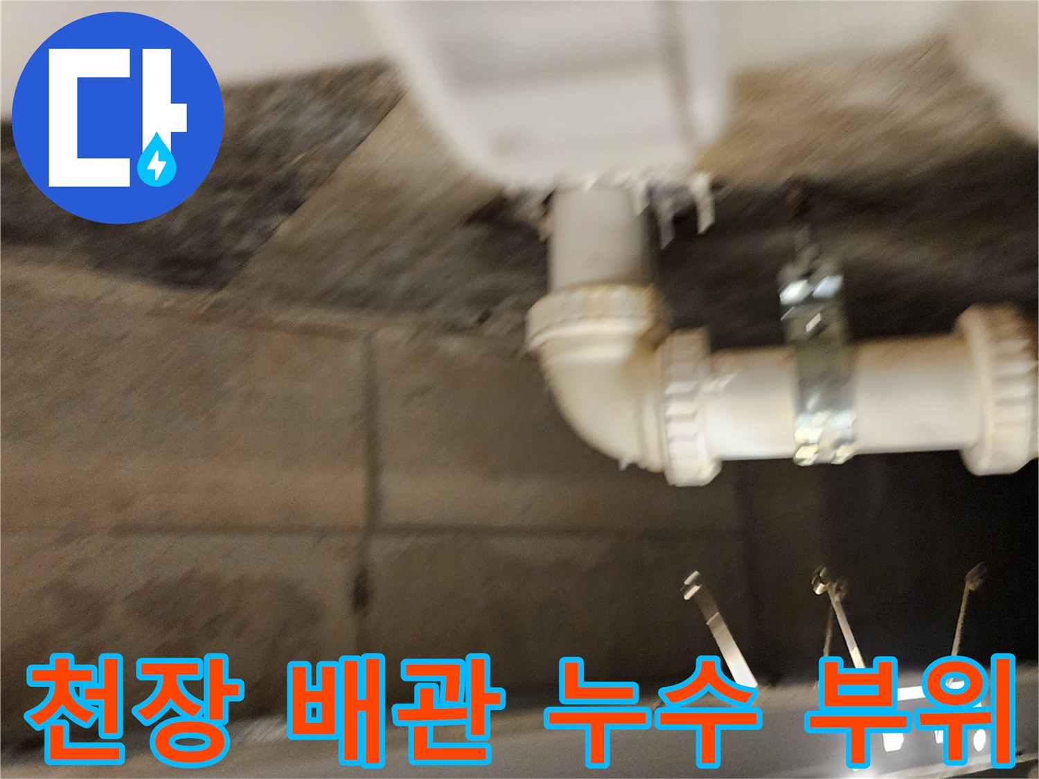 아래층 천장-배수 파이프 연결 부위의 습기 상태 확인