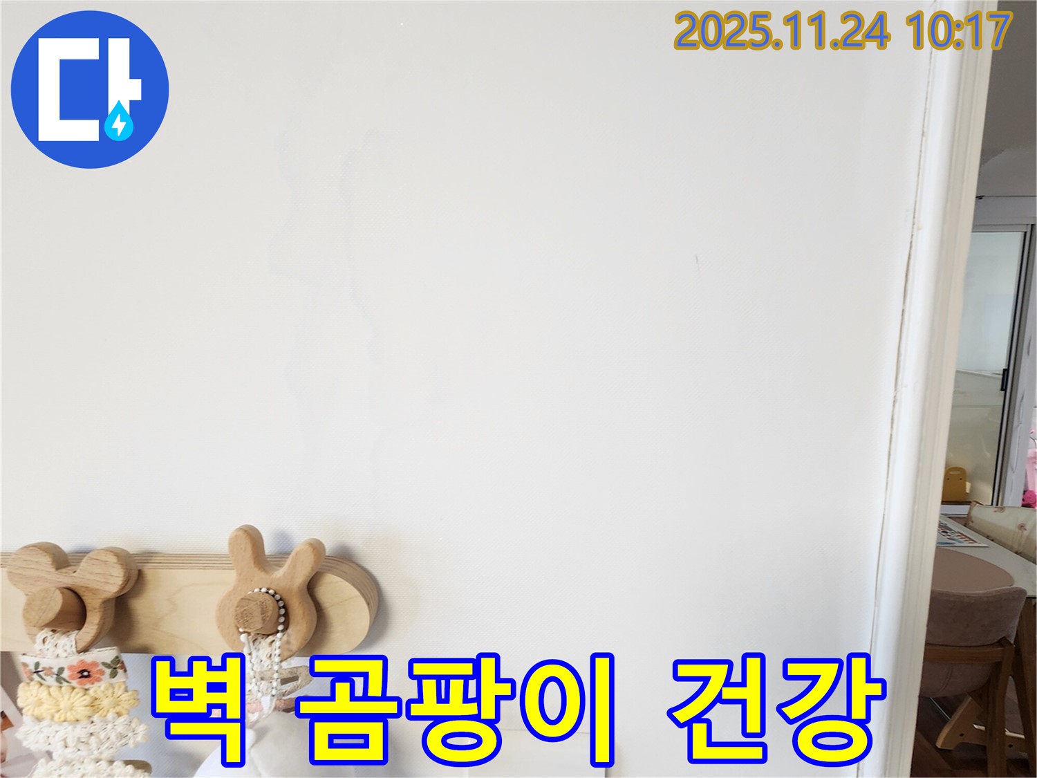 벽에 곰팡이가 핀 사진 - 포천에서 누수탐지 업체가 벽에 핀 곰팡이의 원인이 되는 누수를 해결하는 과정을 보여줍니다.