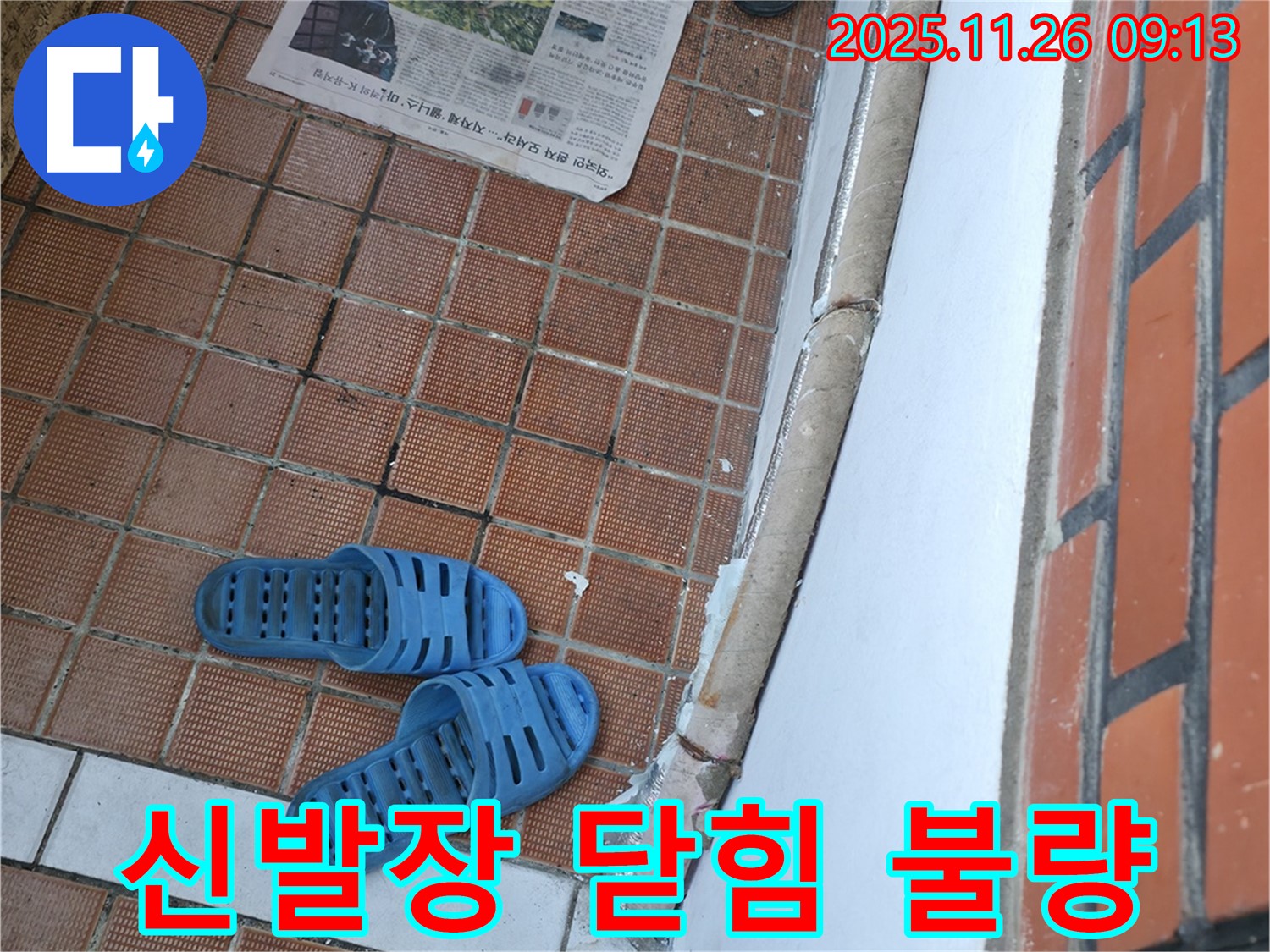 서초구 서초2동 누수 현장 - 신발장 문 닫힘 불량으로 인한 습기 및 곰팡이