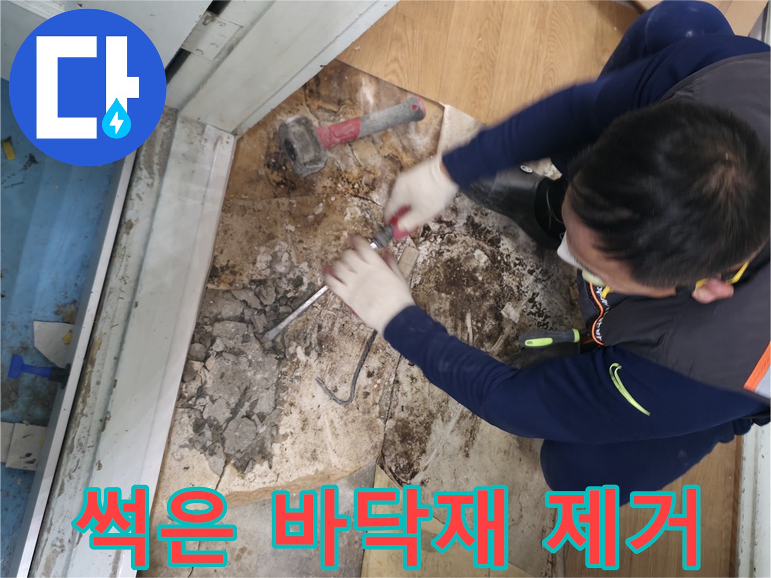 서초구 서초2동 명달로4길 곰팡이 핀 장판 제거 - 누수로 인해 곰팡이가 심하게 핀 장판을 제거하는 모습입니다.