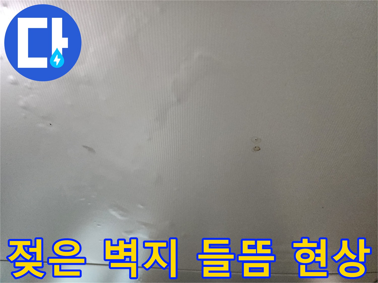 천장 면에 나타난 물자국과 벽지가 울퉁불퉁하게 일어난 모습입니다.