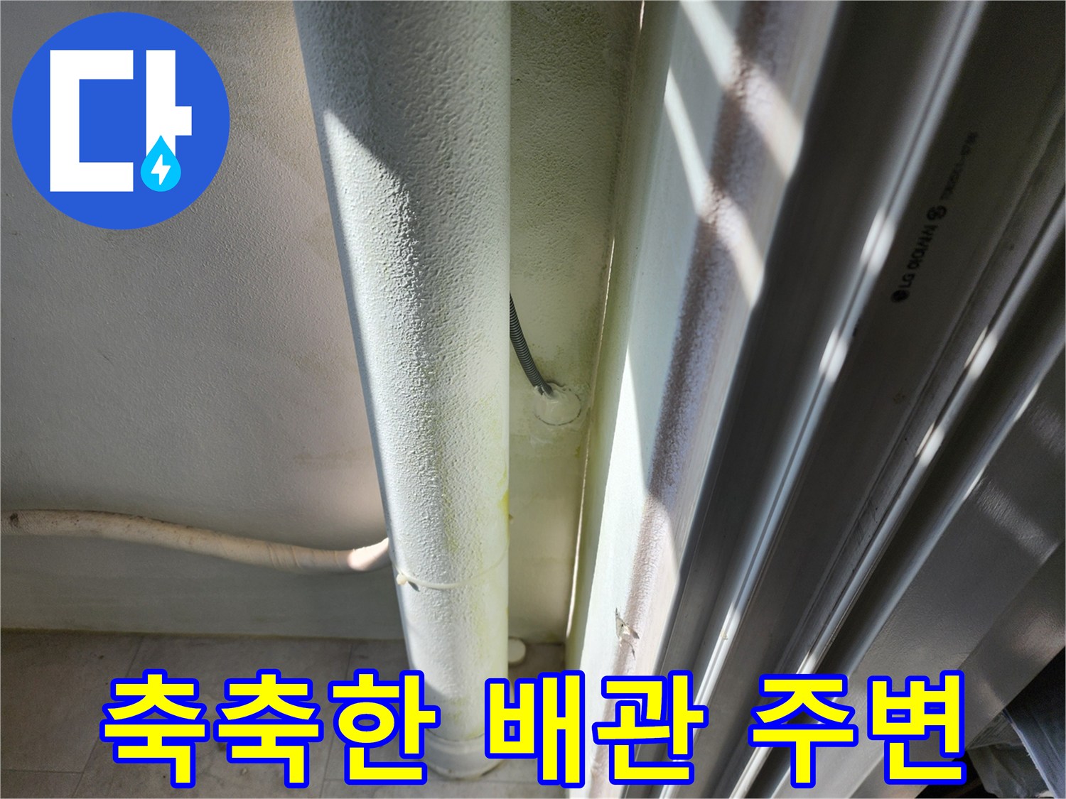 배관-옆쪽의-젖은-벽면-상태를-근접 촬영