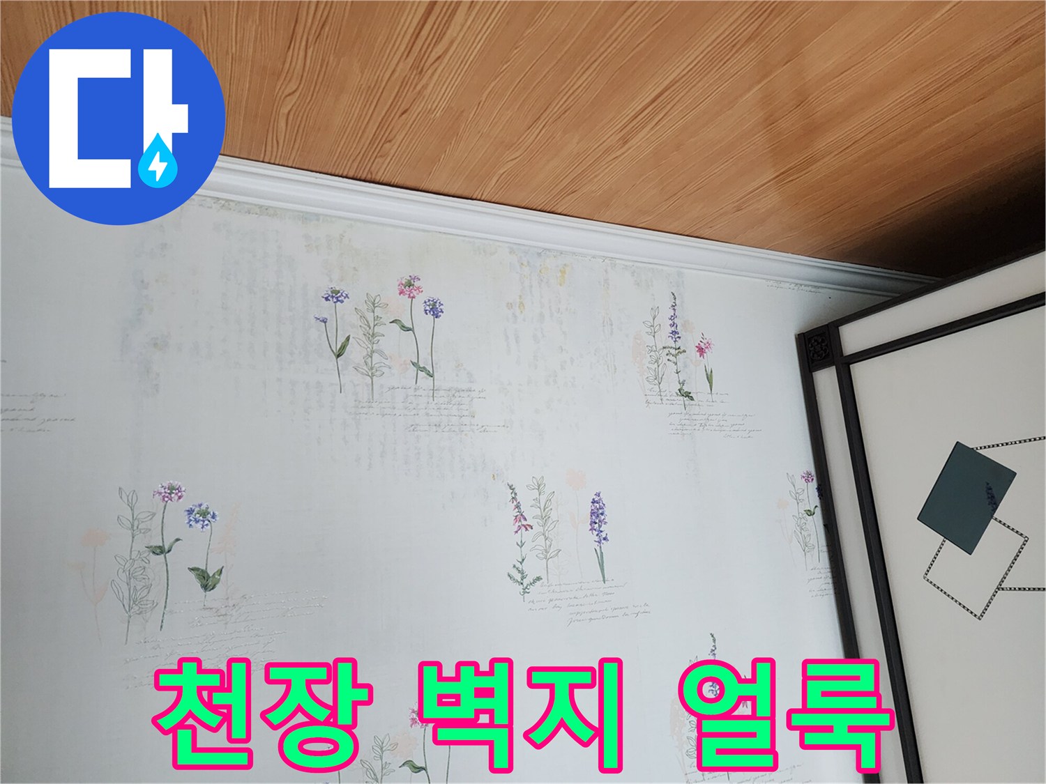 포천 영중면 주택의 천장 벽지 변색 상태를 보여주는 사진입니다.