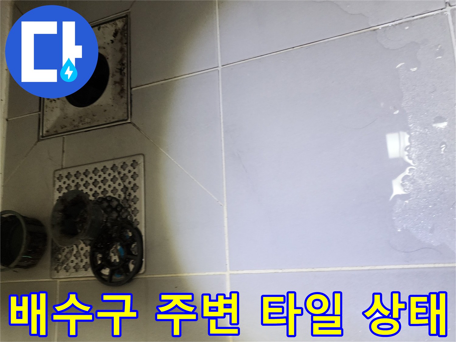 포천 영북면-욕실 배수구 유가 및 주변 타일 근접 촬영
