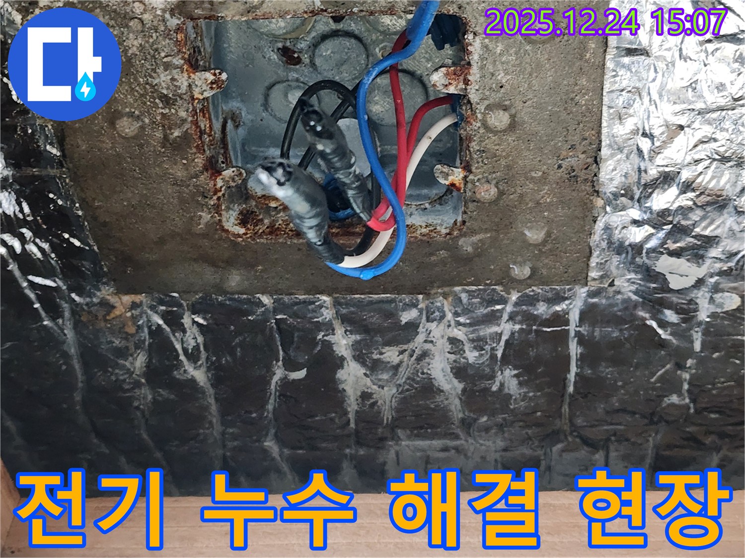 고양시 덕양구 원흥동에서 전기 누수를 해결하는 전문가의 생생한 현장 이미지입니다.