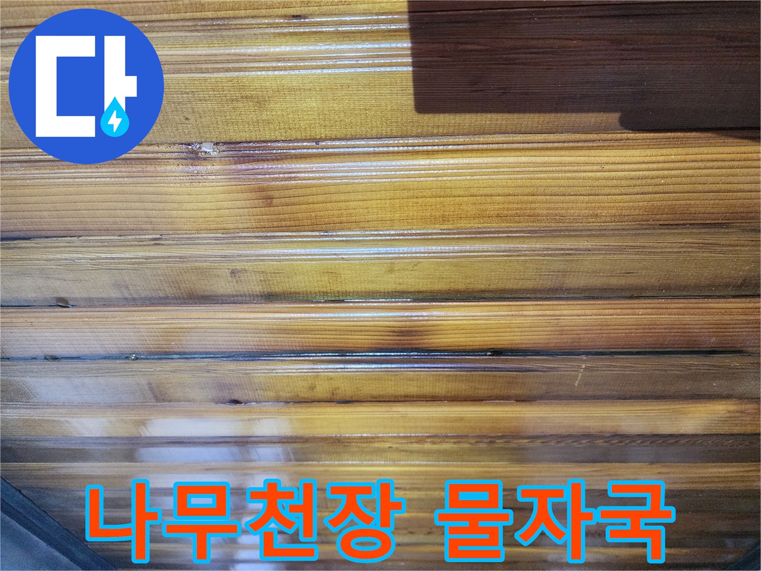 서대문구 복도 나무 천장에 나타난 누수 흔적과 얼룩
