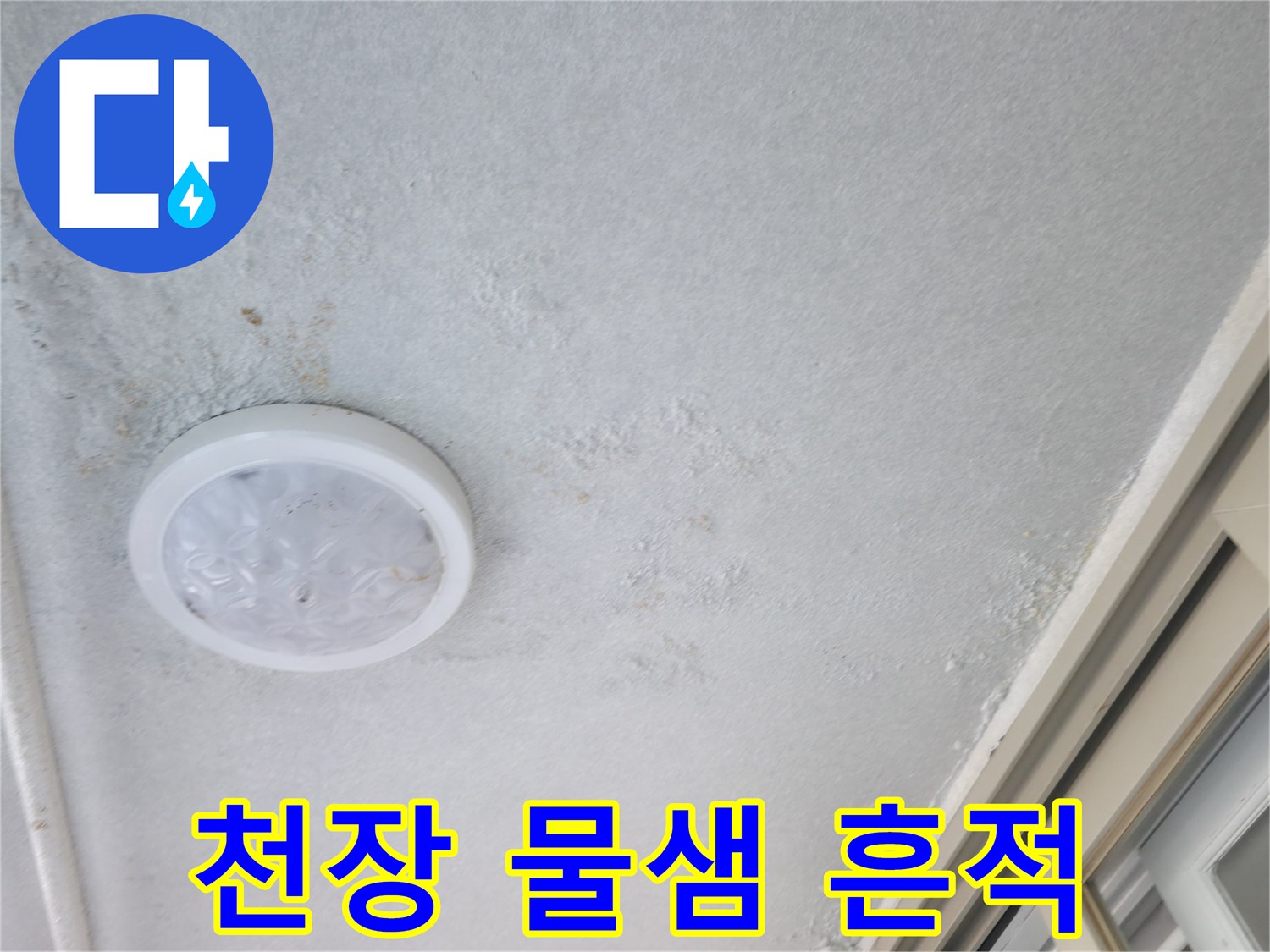 아파트 거실 천장 텍스 부위의 습기 및 얼룩 상태