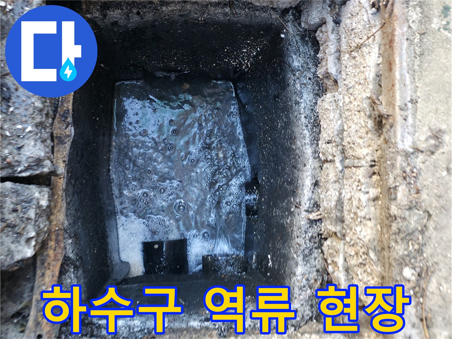 강북구-반지하-현장의-오수가-역류하여-고여있는-배관-입구-모습