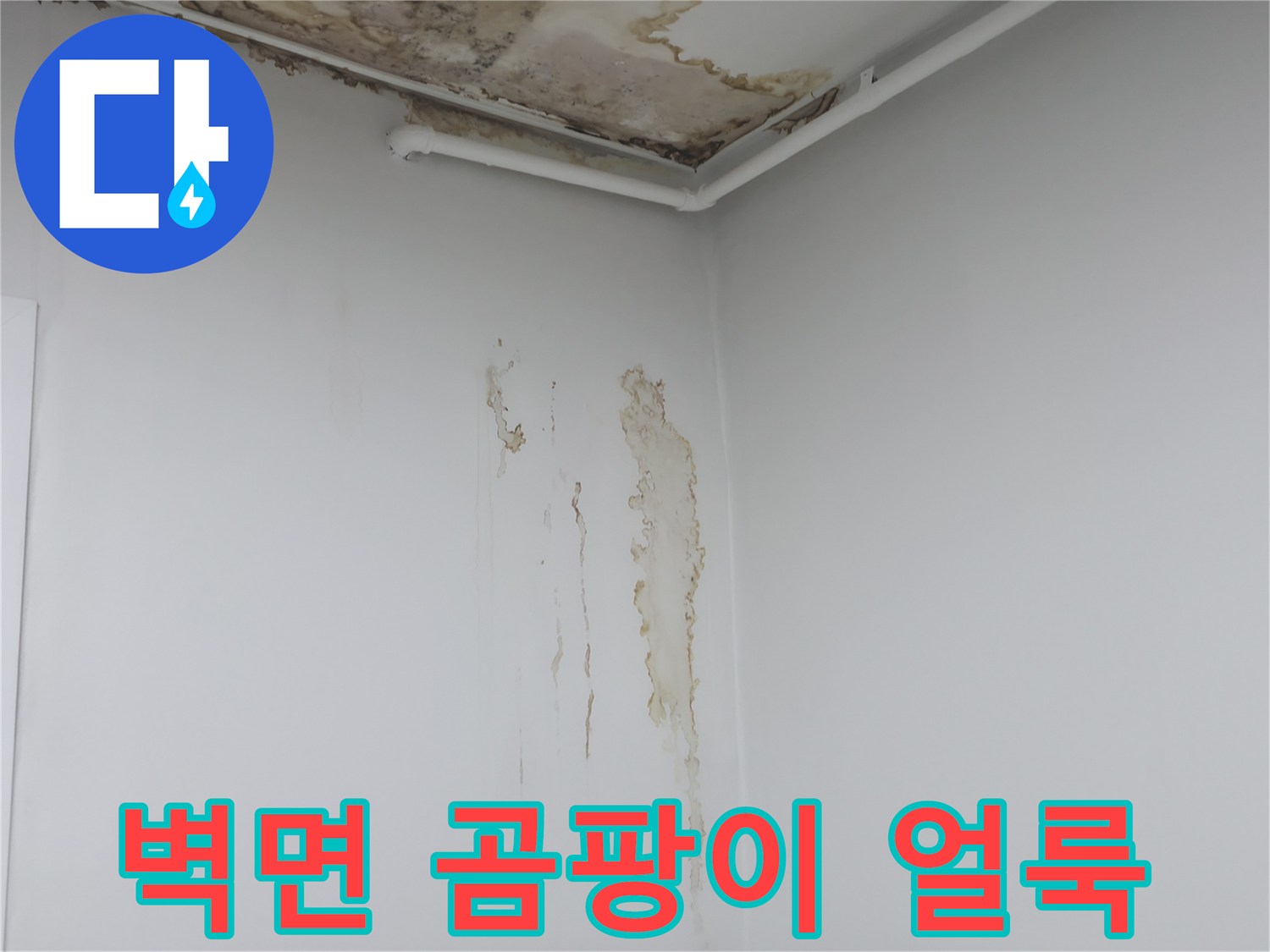 중계동 현장-벽면 상단에 나타난 젖은 흔적과 변색