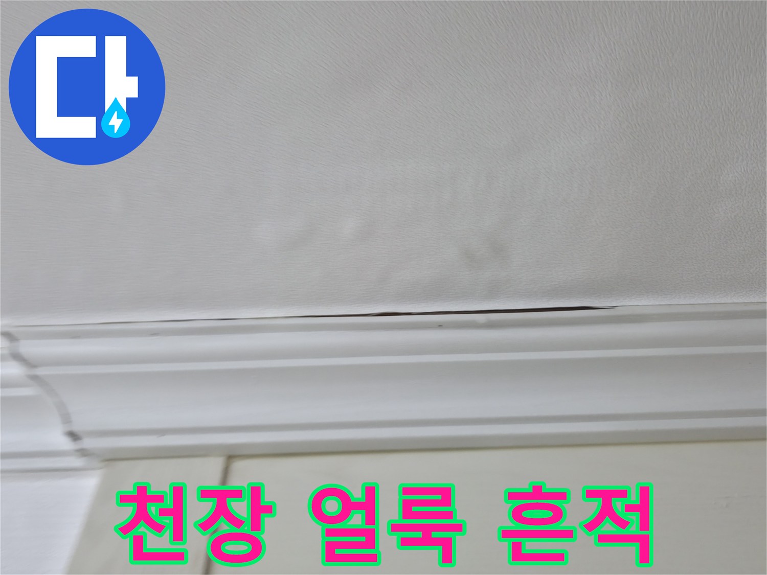 의정부 현장 - 천장 몰딩 부근에 발생한 누수성 변색 부위