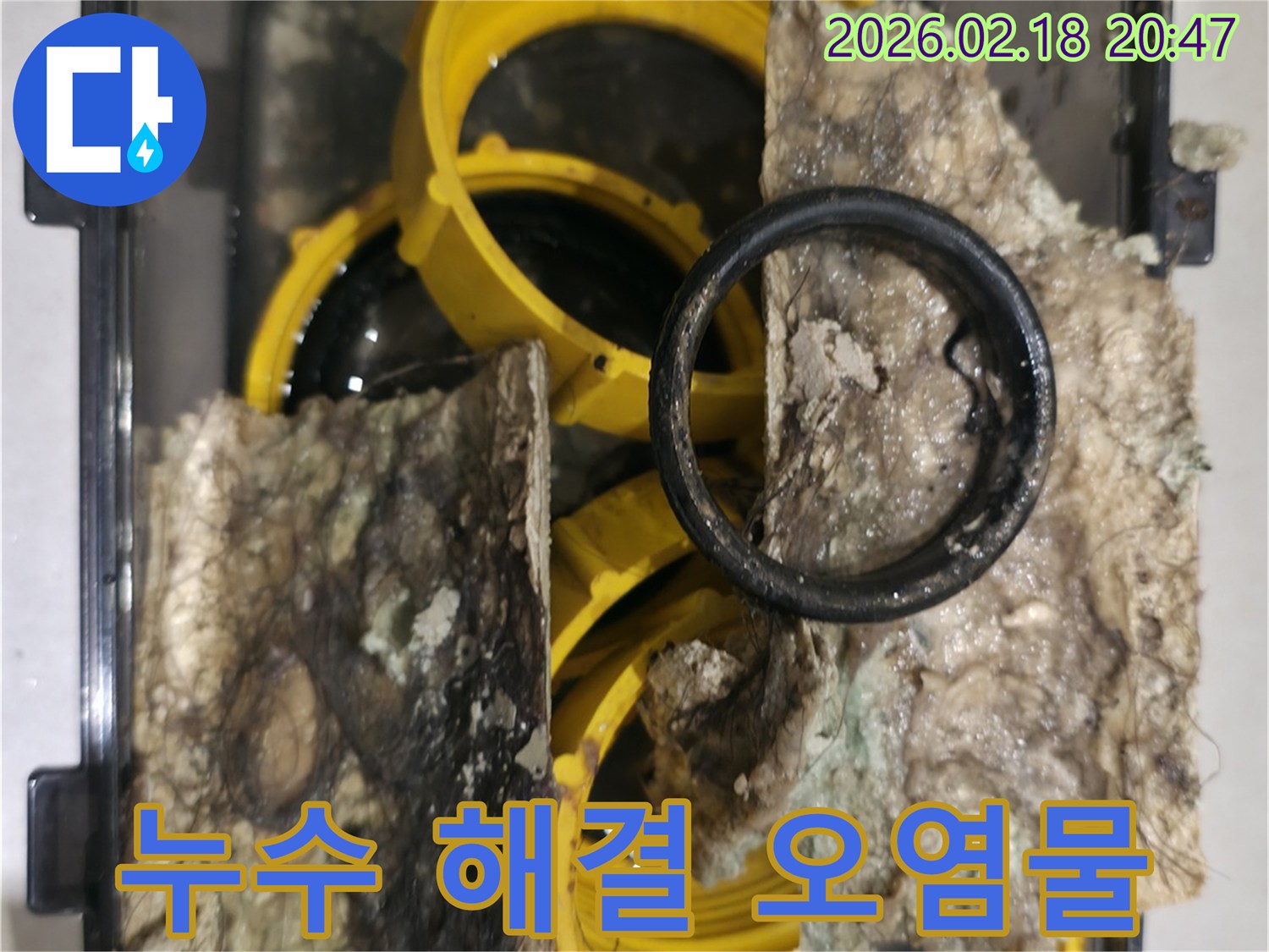 누수-해결을-위해-배관-내부에서-제거된-오염물과-손상된-고무-패킹을-보여주는-사진입니다